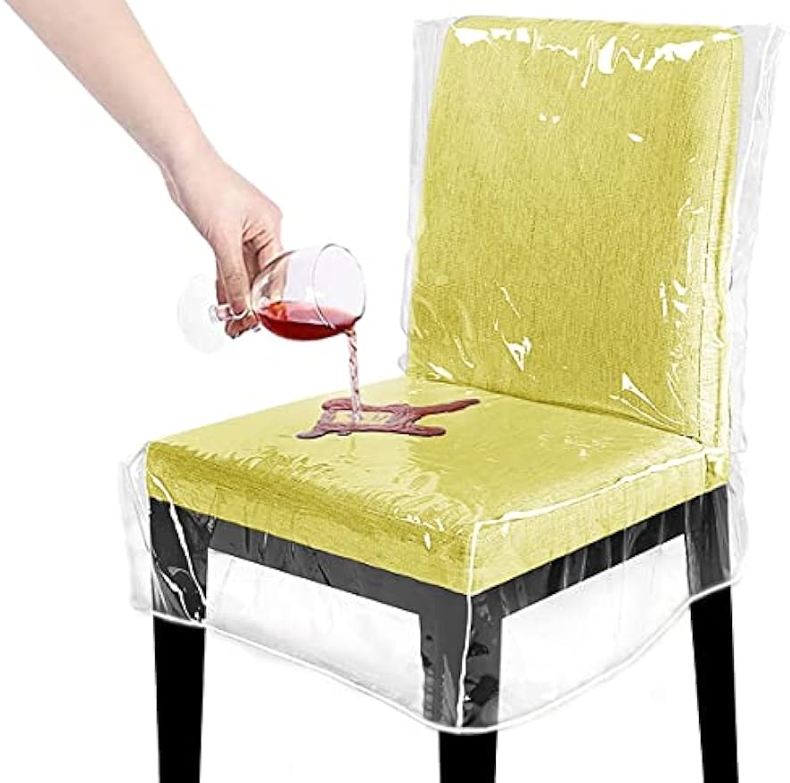 6 Pack Plastic Dining Room Chair Covers, Water Proof Clear Chairs Cover for Kitchen and Outdoor, Vinyl Transparent Stool Seat Protectors for Cat, Toddler, Kids' Messes, No Dust/Spills
