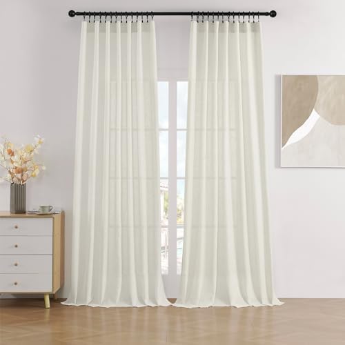 Joydeco Linen Curtains 96 inch Length 2 Panel Set, Light Filtering Curtain for Living Room Bedroom, 52 inch Wide Drapes with Rod Pocket Back Tab (96" Lx52 W, Ivory on Linen)