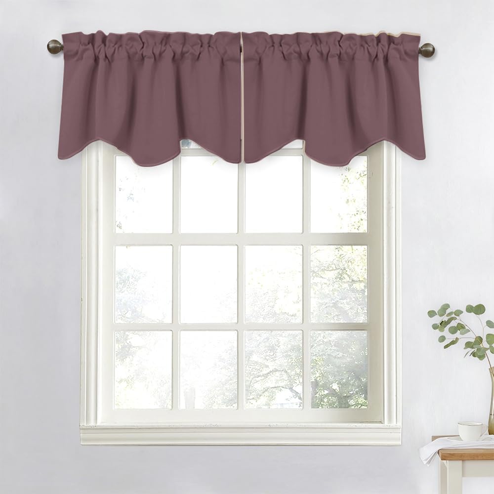 NICETOWN Burgundy Red Blackout Valances, Thermal Insulated Elegant W52 x L18 Scalloped Rod Pocket Curtains Small Window Treatment Tiers Home Decor Panels for Office/Living Room/Christmas, 2 Pairs