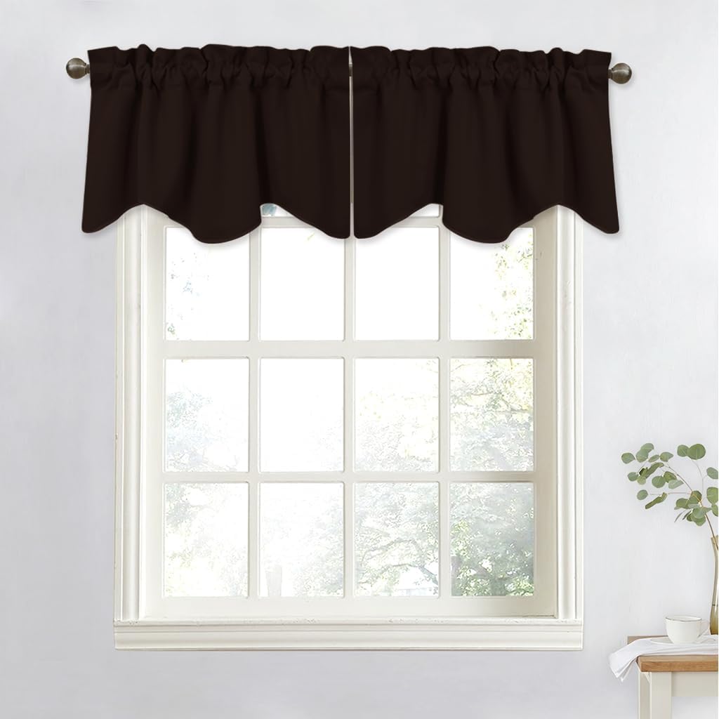 NICETOWN Burgundy Red Blackout Valances, Thermal Insulated Elegant W52 x L18 Scalloped Rod Pocket Curtains Small Window Treatment Tiers Home Decor Panels for Office/Living Room/Christmas, 2 Pairs