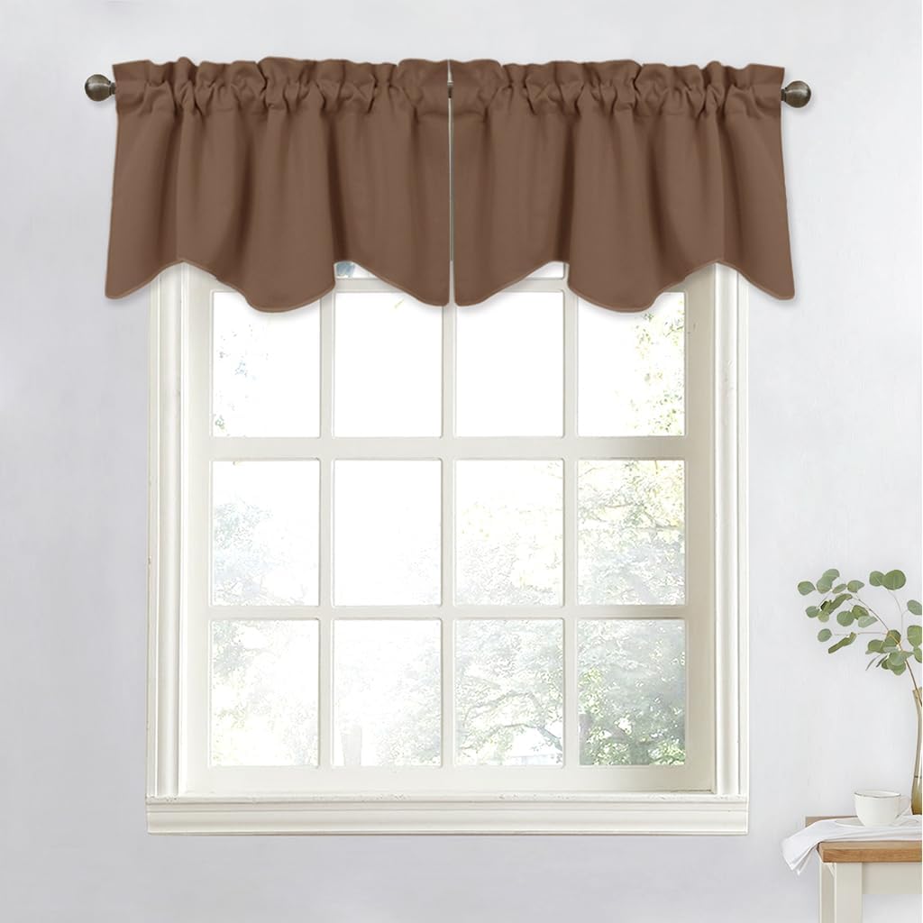 NICETOWN Burgundy Red Blackout Valances, Thermal Insulated Elegant W52 x L18 Scalloped Rod Pocket Curtains Small Window Treatment Tiers Home Decor Panels for Office/Living Room/Christmas, 2 Pairs