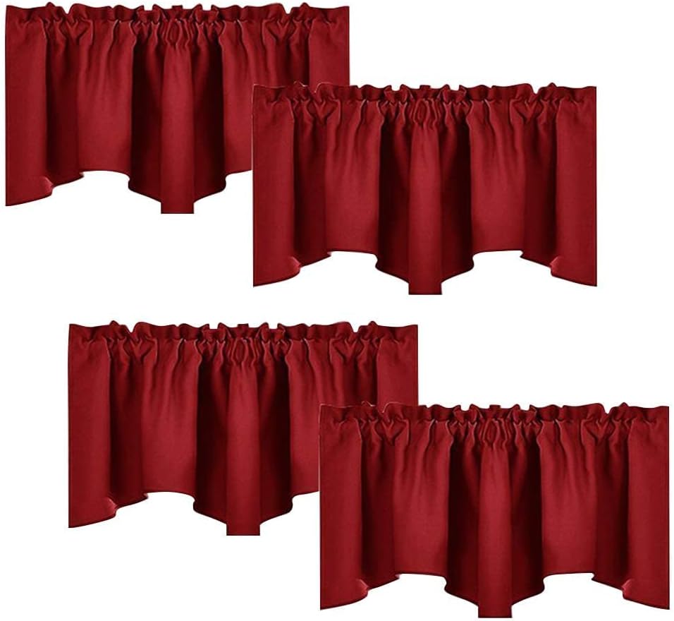 NICETOWN Burgundy Red Blackout Valances, Thermal Insulated Elegant W52 x L18 Scalloped Rod Pocket Curtains Small Window Treatment Tiers Home Decor Panels for Office/Living Room/Christmas, 2 Pairs