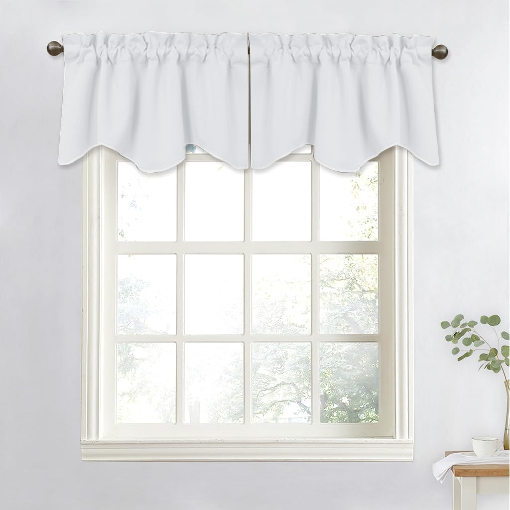 NICETOWN Burgundy Red Blackout Valances, Thermal Insulated Elegant W52 x L18 Scalloped Rod Pocket Curtains Small Window Treatment Tiers Home Decor Panels for Office/Living Room/Christmas, 2 Pairs