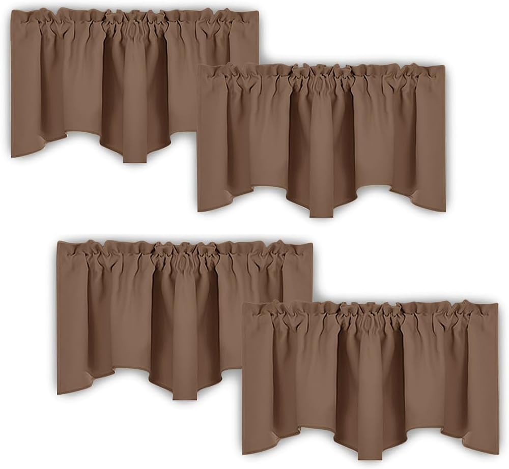 NICETOWN Burgundy Red Blackout Valances, Thermal Insulated Elegant W52 x L18 Scalloped Rod Pocket Curtains Small Window Treatment Tiers Home Decor Panels for Office/Living Room/Christmas, 2 Pairs