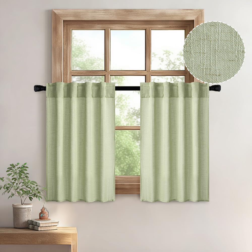 MIULEE Taupe Linen Curtains 84 Inch Length for Bedroom Living Room, Soft Thick Linen Textured Window Drapes Semi Sheer Light Filtering Back Tab Rod Pocket Burlap Look Farmhouse Country Decor, 2 Panels