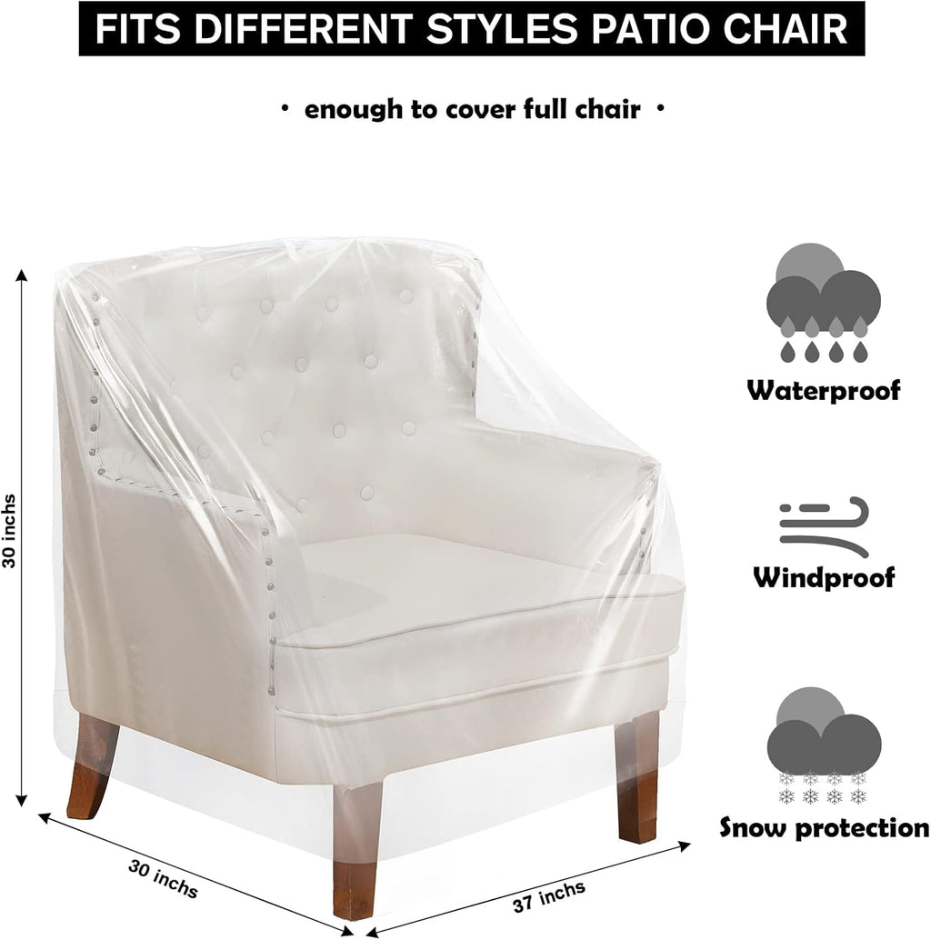 Tudomro 8 Pcs Outdoor Plastic Chair Cover Waterproof Armchair Clear Dust Proof Plastic Couch Cover for Furniture Sofa Chair Couch Recliner Furniture Storage and Moving, 37 x 30 x 30 Inch