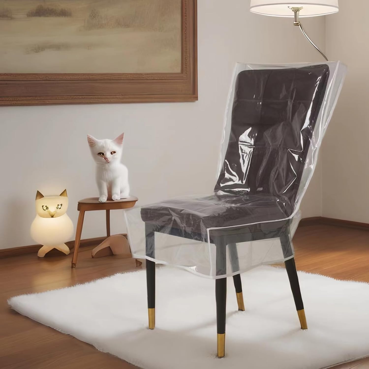 6 Pack Plastic Covers for Chairs Waterproof, Clear Dining Room Chair Covers No Dust/Spills/Pet Hair, Vinyl Kitchen Large Plastic Chair Seat Protectors for Cat Scratch/Kids' Messes