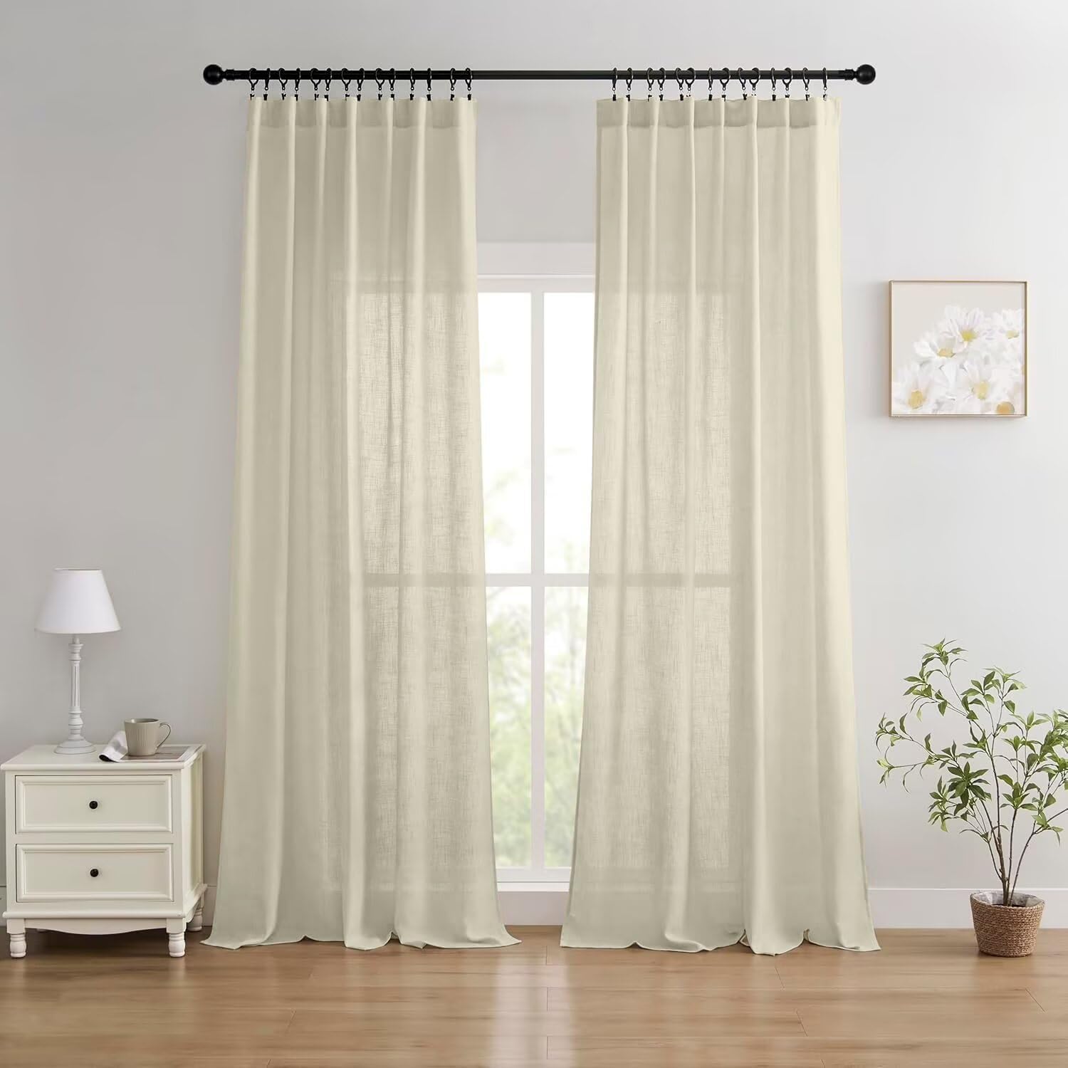 Joydeco Linen Curtains 96 inch Length 2 Panel Set, Light Filtering Curtain for Living Room Bedroom, 52 inch Wide Drapes with Rod Pocket Back Tab (96" Lx52 W, Ivory on Linen)