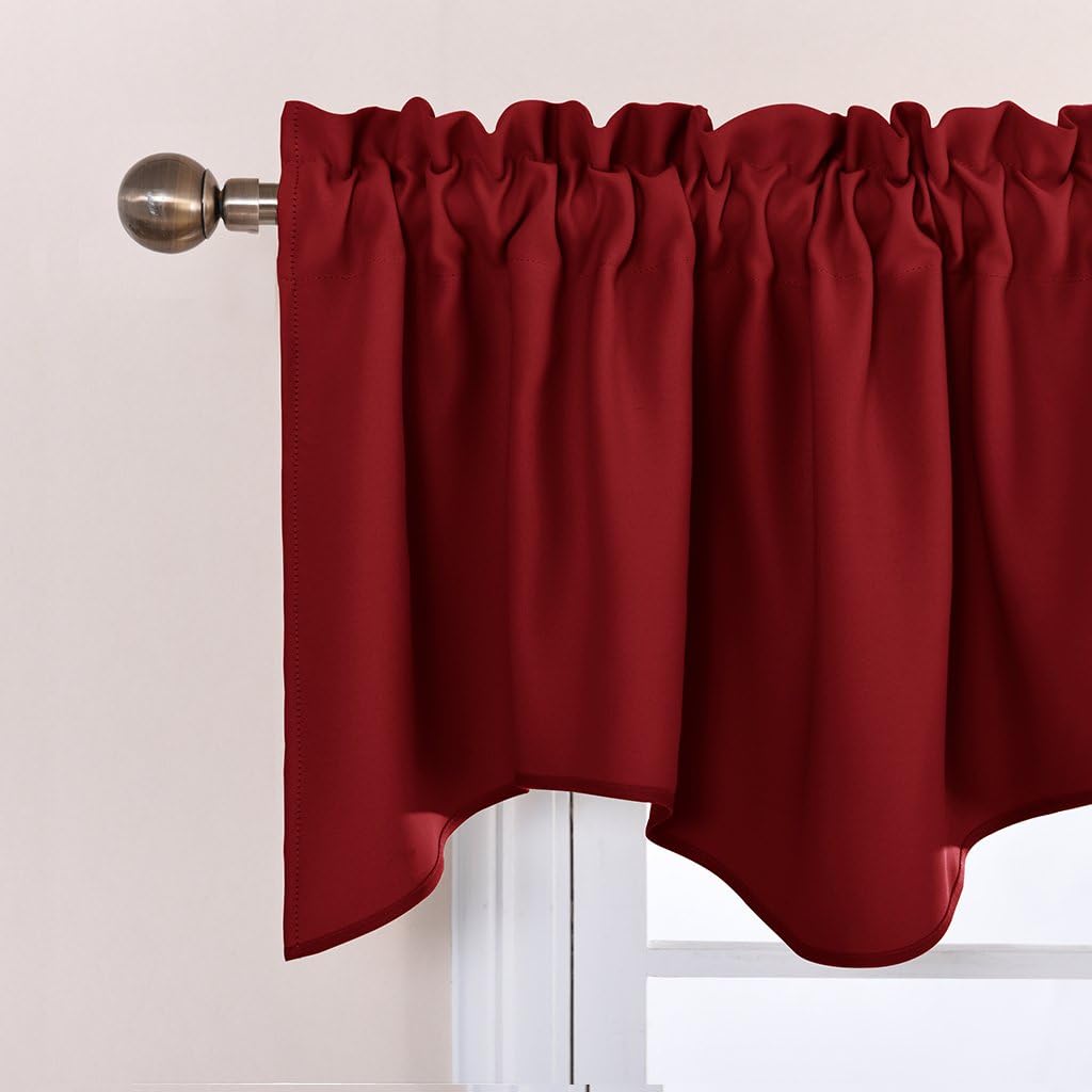 NICETOWN Burgundy Red Blackout Valances, Thermal Insulated Elegant W52 x L18 Scalloped Rod Pocket Curtains Small Window Treatment Tiers Home Decor Panels for Office/Living Room/Christmas, 2 Pairs