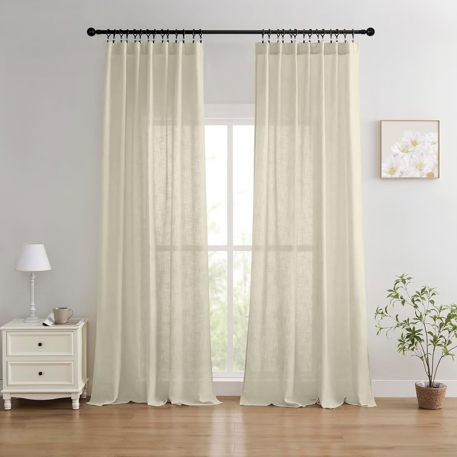 Joydeco Linen Curtains 96 inch Length 2 Panel Set, Light Filtering Curtain for Living Room Bedroom, 52 inch Wide Drapes with Rod Pocket Back Tab (96" Lx52 W, Ivory on Linen)