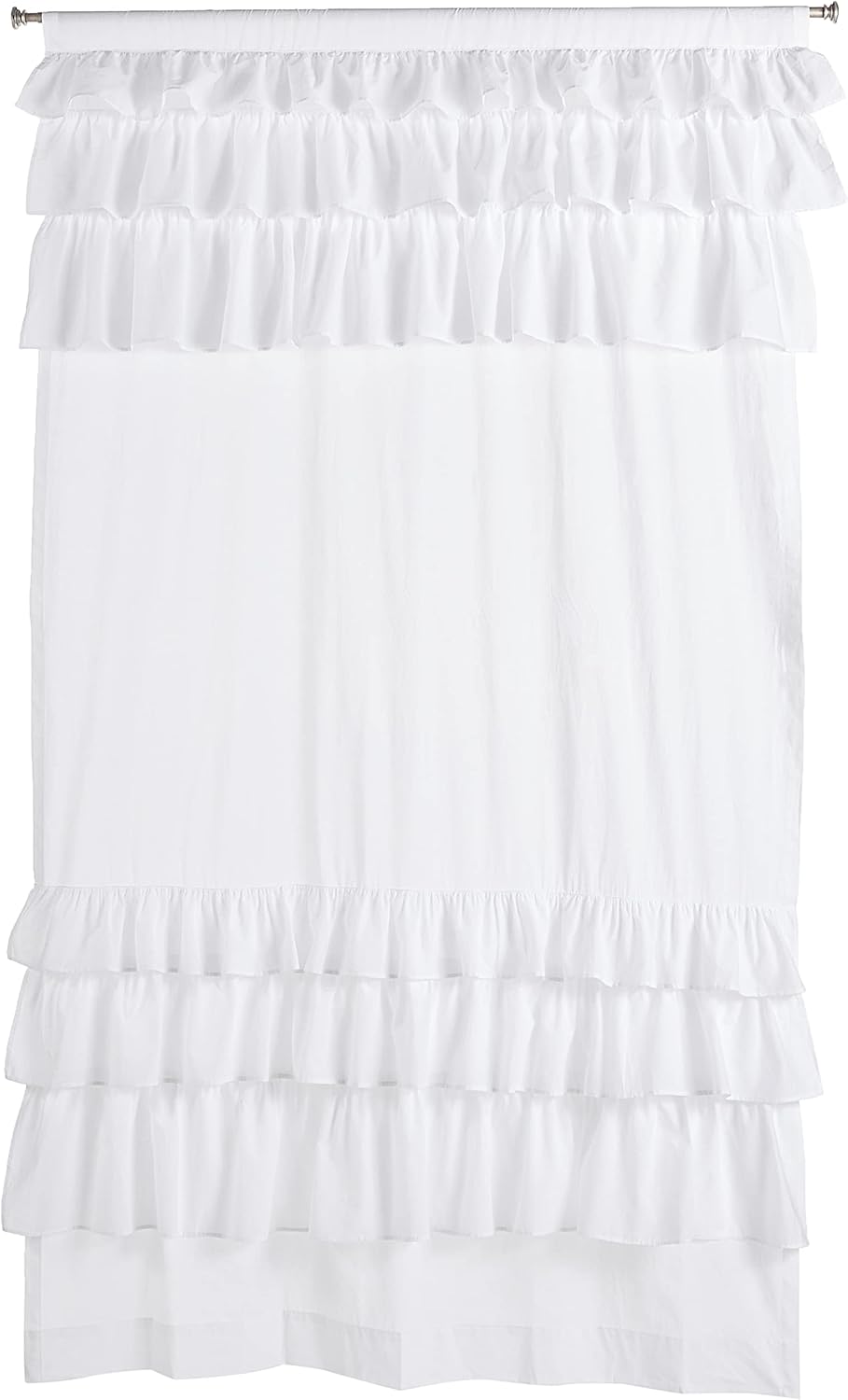 Madison Park Anna Oversized Ruffle Rod Pocket Valance , Classic Vintage Cotton Valances for Window , 50X18" , White