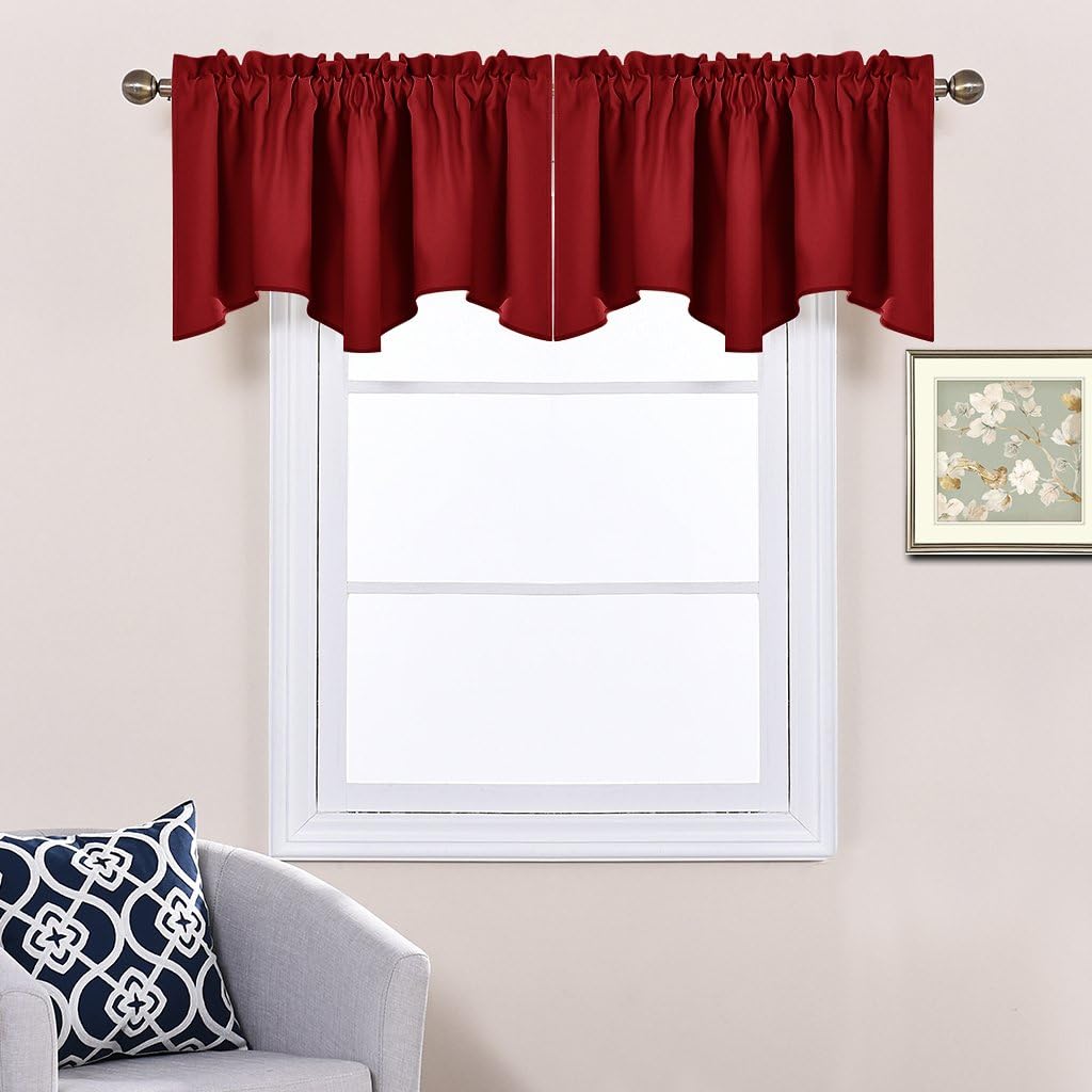 NICETOWN Burgundy Red Blackout Valances, Thermal Insulated Elegant W52 x L18 Scalloped Rod Pocket Curtains Small Window Treatment Tiers Home Decor Panels for Office/Living Room/Christmas, 2 Pairs