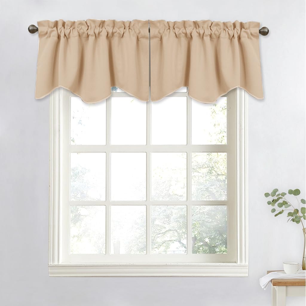 NICETOWN Burgundy Red Blackout Valances, Thermal Insulated Elegant W52 x L18 Scalloped Rod Pocket Curtains Small Window Treatment Tiers Home Decor Panels for Office/Living Room/Christmas, 2 Pairs