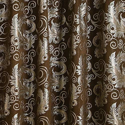 GLORY RUGS Jacquard Luxury Window 2 Panel Set Brown Curtain with Attached Valance and Backing Bedroom Living Room Dining 2 Curtains 55x84 inches Each Jana
