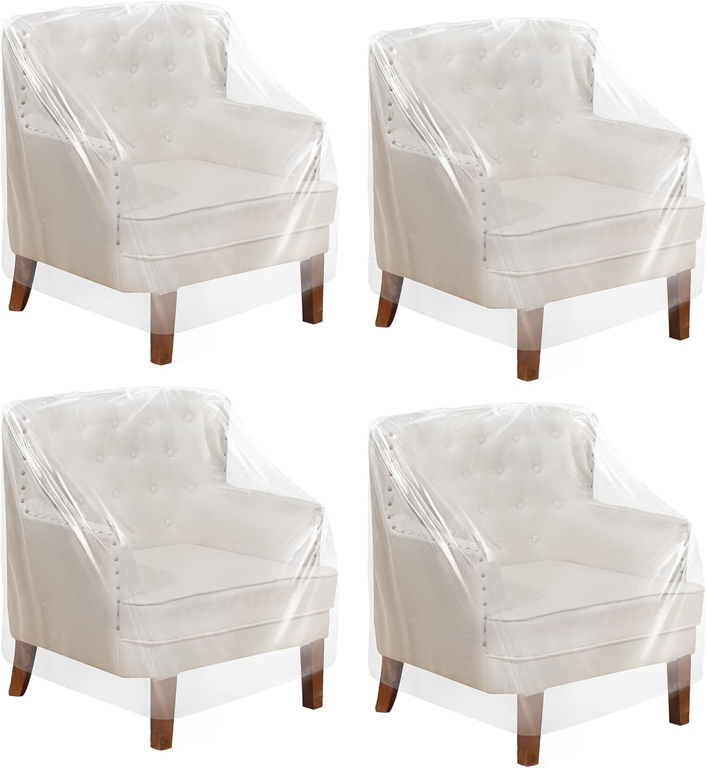 Tudomro 8 Pcs Outdoor Plastic Chair Cover Waterproof Armchair Clear Dust Proof Plastic Couch Cover for Furniture Sofa Chair Couch Recliner Furniture Storage and Moving, 37 x 30 x 30 Inch