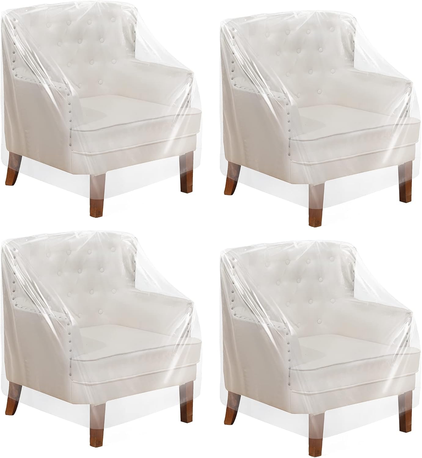 Tudomro 8 Pcs Outdoor Plastic Chair Cover Waterproof Armchair Clear Dust Proof Plastic Couch Cover for Furniture Sofa Chair Couch Recliner Furniture Storage and Moving, 37 x 30 x 30 Inch