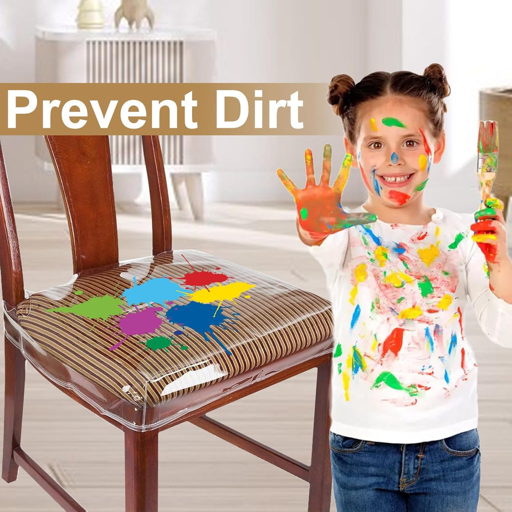 6 Pack Plastic Chair Covers for Dining Chair, Clear Chair Seat Cover Plastic Covers, PVC Seat Protector, Waterproof Kitty Scratch Resistant for Most 21"- 23" Chair