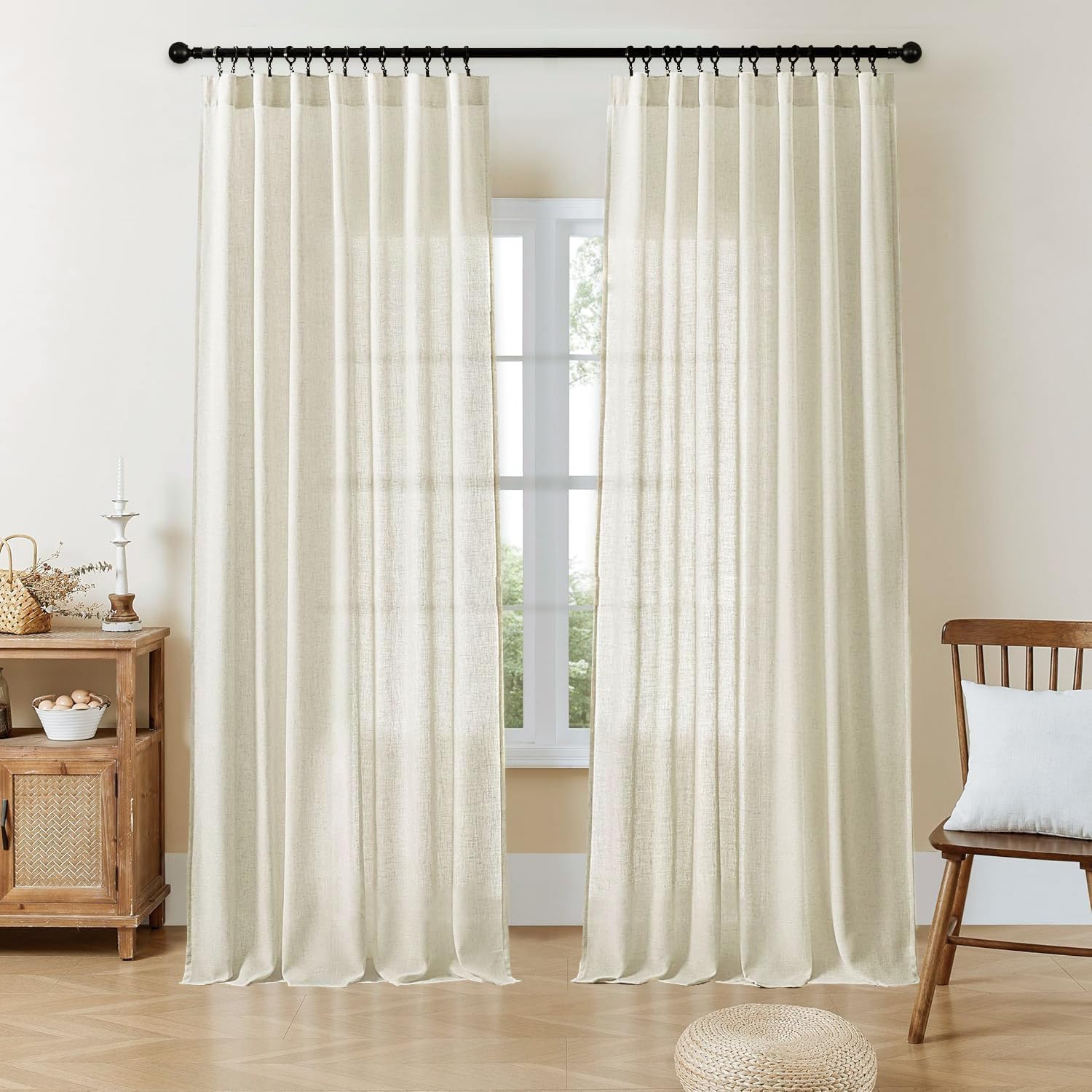 Joydeco Linen Curtains 96 inch Length 2 Panel Set, Light Filtering Curtain for Living Room Bedroom, 52 inch Wide Drapes with Rod Pocket Back Tab (96" Lx52 W, Ivory on Linen)