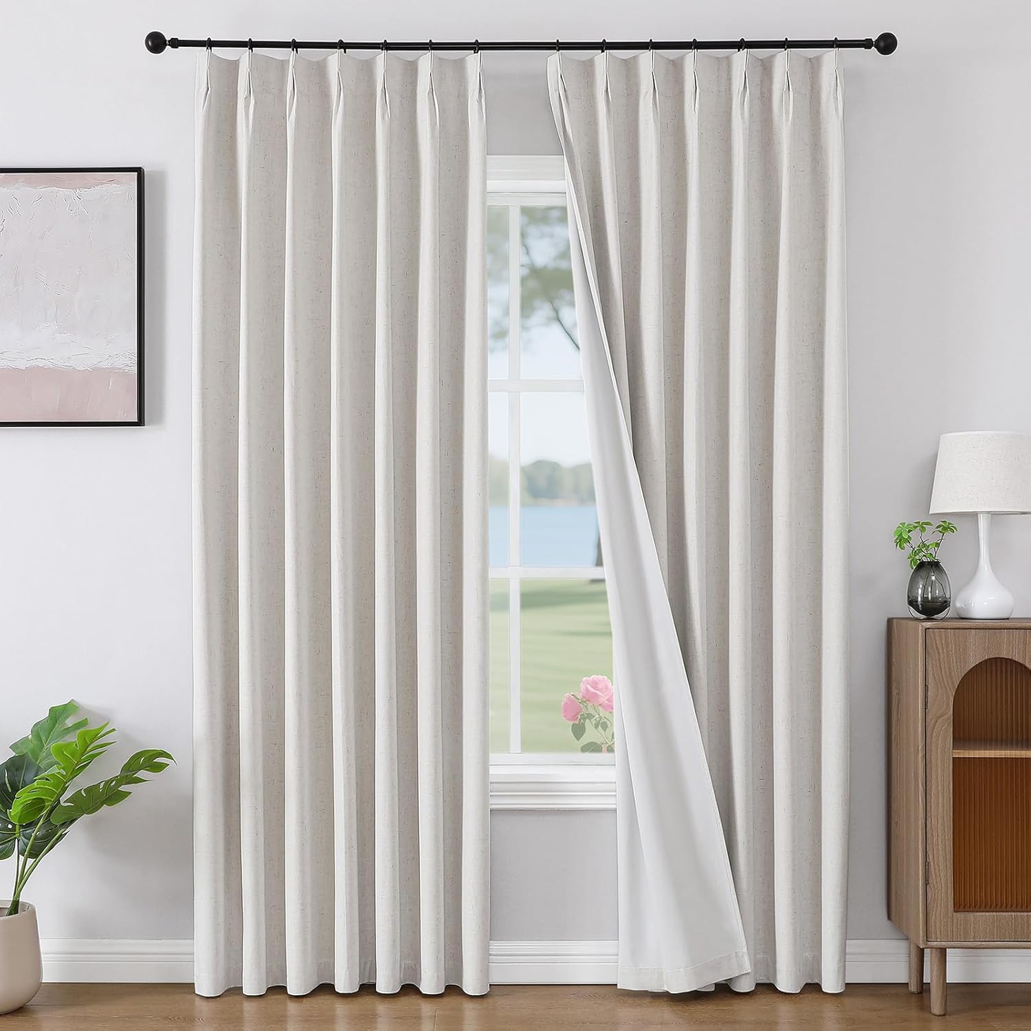 Joydeco Linen Curtains 96 inch Length 2 Panel Set, Light Filtering Curtain for Living Room Bedroom, 52 inch Wide Drapes with Rod Pocket Back Tab (96" Lx52 W, Ivory on Linen)