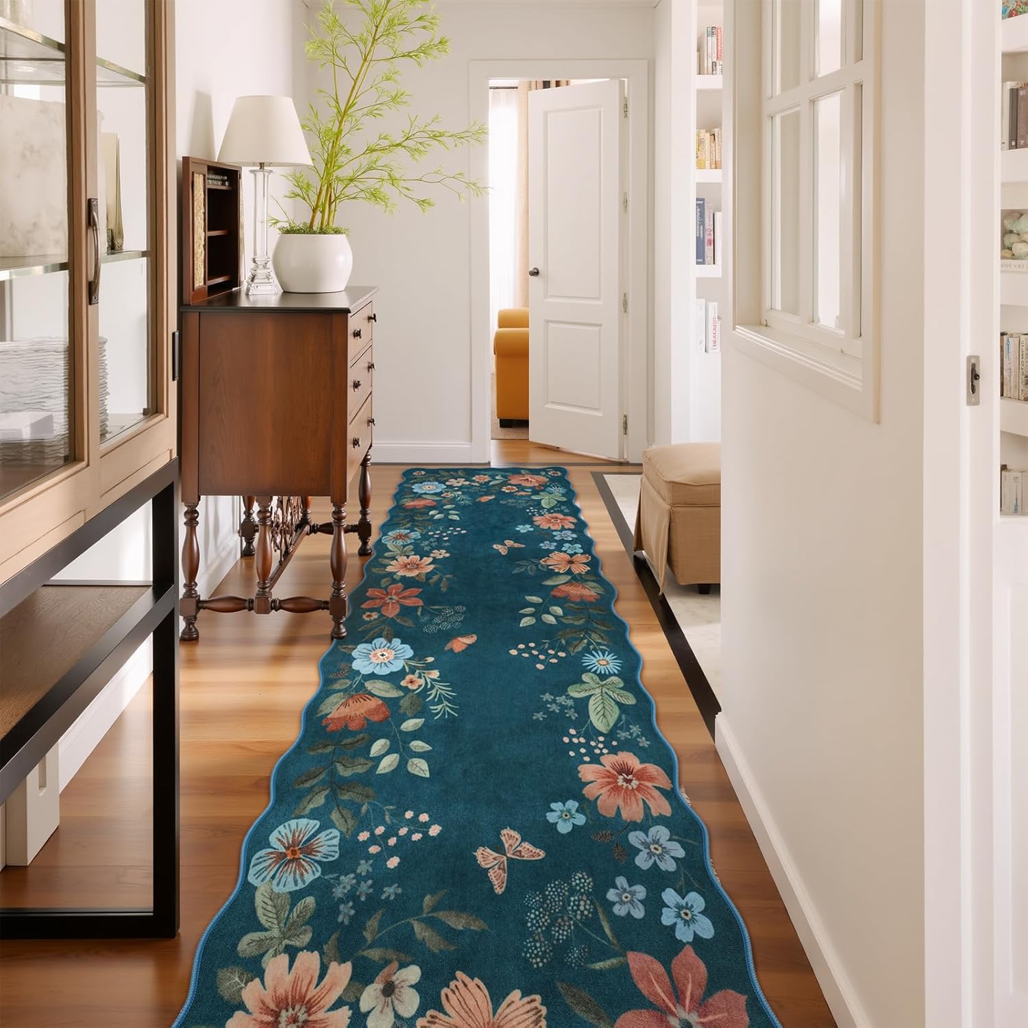 Lahome Floral Washable Rugs 8x10, Non-Slip Soft Green Rug Stain Resistant, Ultra-Thin 8x10 Rugs for Living Room Easy Clean Boho Accent Carpet for Dining Room Office(8x10ft,Green)