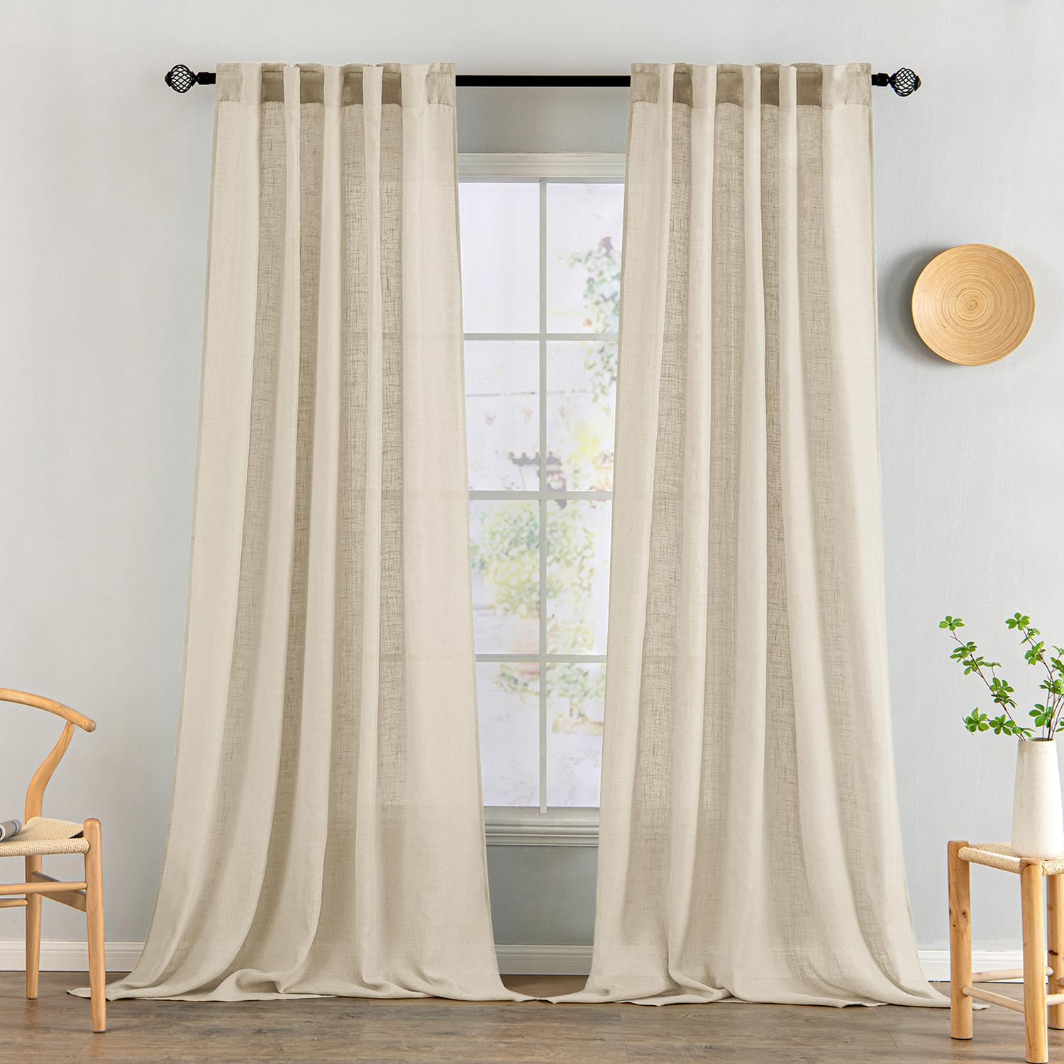MIULEE Taupe Linen Curtains 84 Inch Length for Bedroom Living Room, Soft Thick Linen Textured Window Drapes Semi Sheer Light Filtering Back Tab Rod Pocket Burlap Look Farmhouse Country Decor, 2 Panels