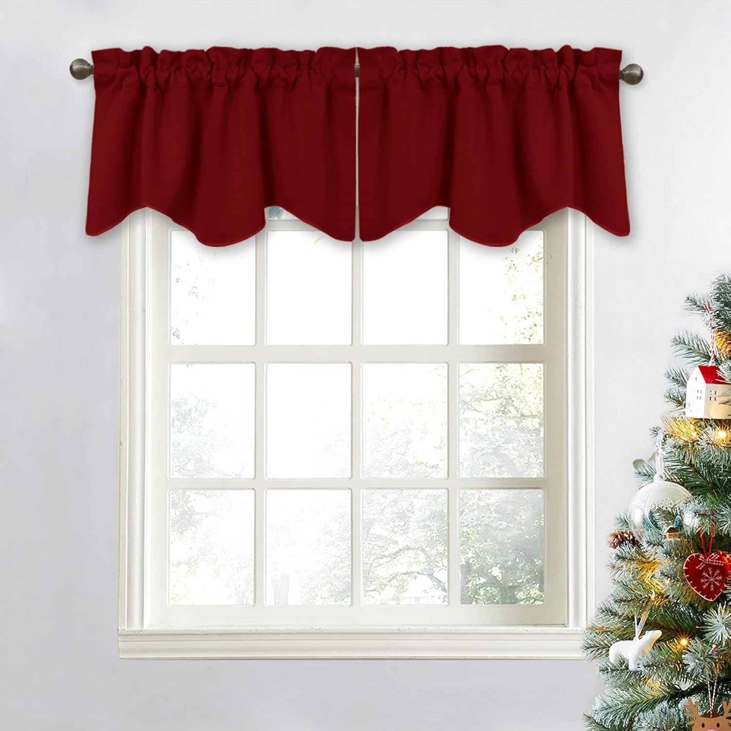 NICETOWN Burgundy Red Blackout Valances, Thermal Insulated Elegant W52 x L18 Scalloped Rod Pocket Curtains Small Window Treatment Tiers Home Decor Panels for Office/Living Room/Christmas, 2 Pairs