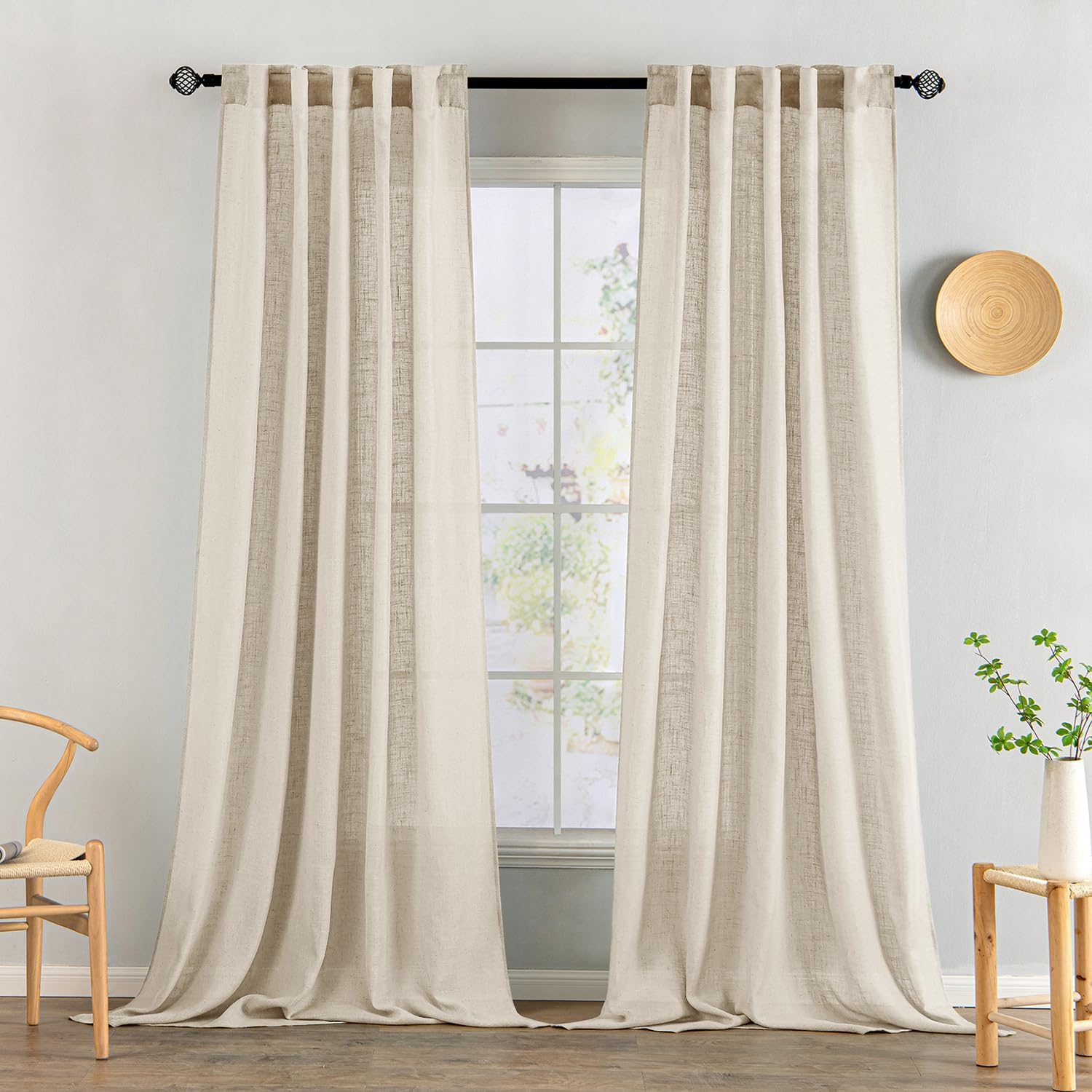 MIULEE Taupe Linen Curtains 84 Inch Length for Bedroom Living Room, Soft Thick Linen Textured Window Drapes Semi Sheer Light Filtering Back Tab Rod Pocket Burlap Look Farmhouse Country Decor, 2 Panels