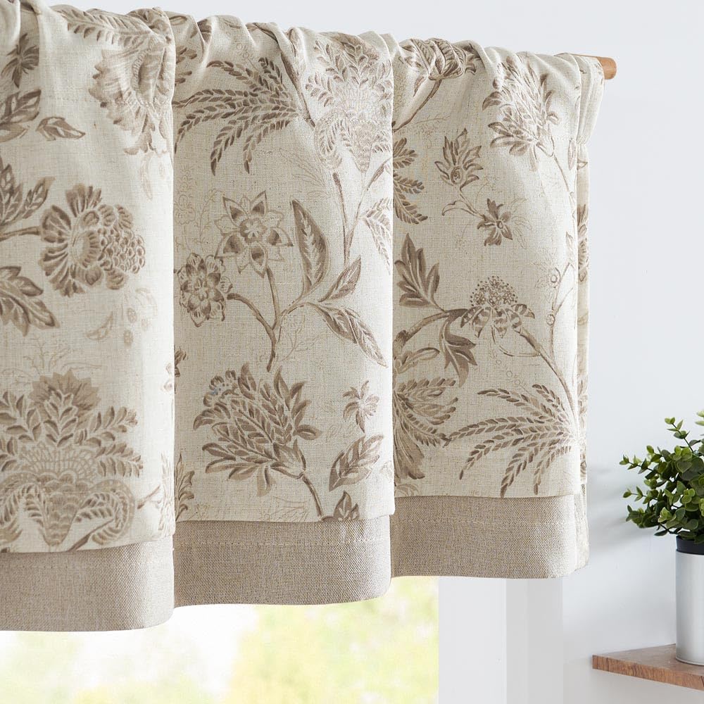JINCHAN Linen Valance Kitchen Curtain for Windows Double Layer 16 Inch for Living Room Bedroom Bathroom Window Treatment Blackout Vintage Rustic Farmhouse Cottagecore Rod Pocket 1 Panel Taupe on Beige