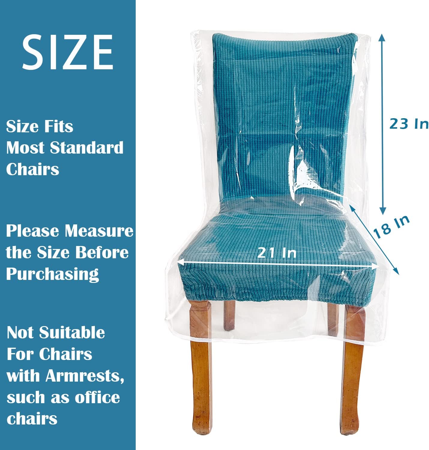 6 Pack Plastic Chair Covers, Clear Dining Room Chairs Cover Set, Transparent Waterproof Seat Protector from Cat Scratch, Dust, Spill, Pet Hair and Easy Clean