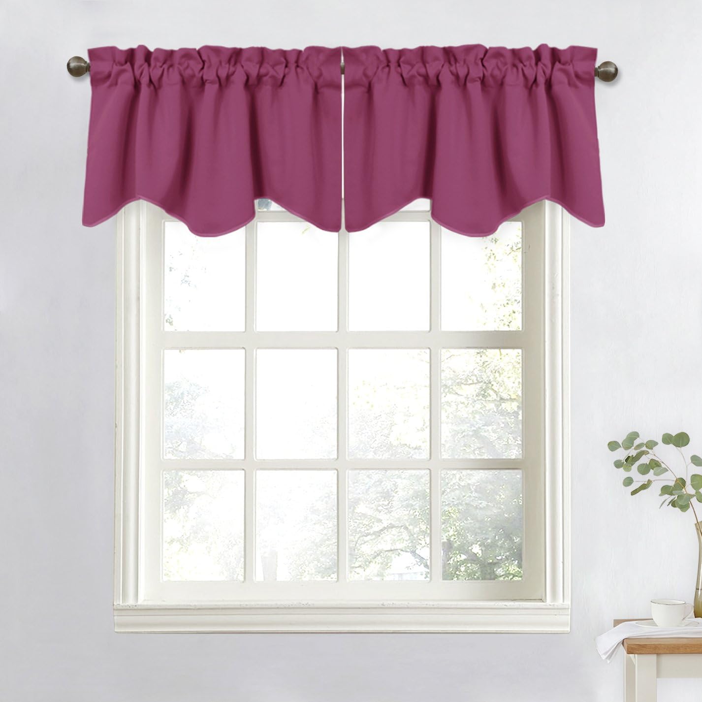 NICETOWN Burgundy Red Blackout Valances, Thermal Insulated Elegant W52 x L18 Scalloped Rod Pocket Curtains Small Window Treatment Tiers Home Decor Panels for Office/Living Room/Christmas, 2 Pairs