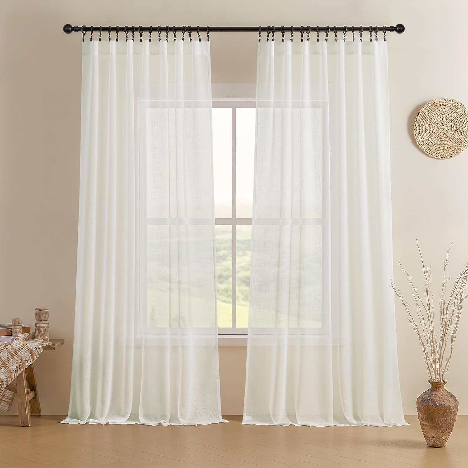 Joydeco Linen Curtains 96 inch Length 2 Panel Set, Light Filtering Curtain for Living Room Bedroom, 52 inch Wide Drapes with Rod Pocket Back Tab (96" Lx52 W, Ivory on Linen)