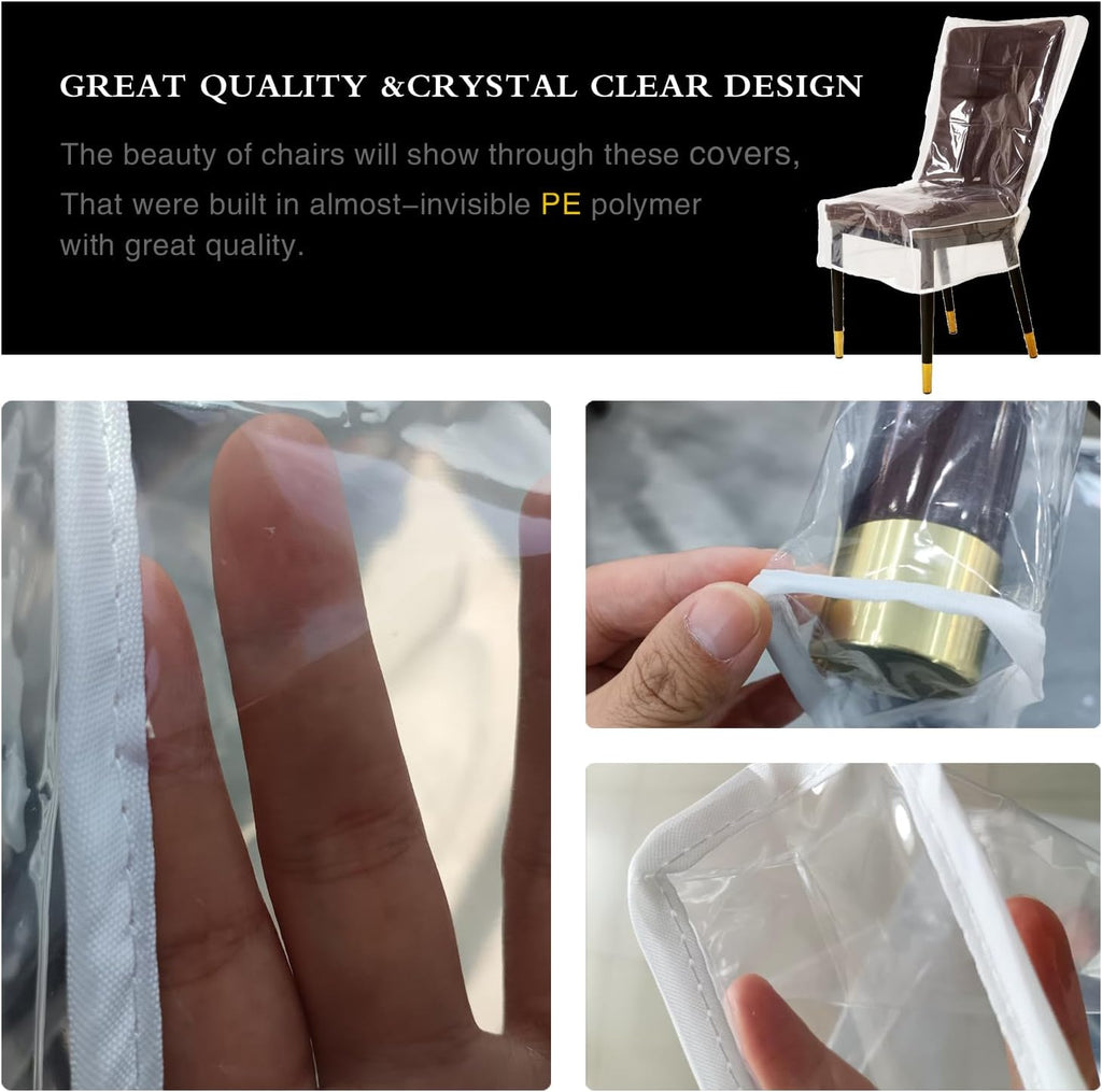 6 Pack Plastic Covers for Chairs Waterproof, Clear Dining Room Chair Covers No Dust/Spills/Pet Hair, Vinyl Kitchen Large Plastic Chair Seat Protectors for Cat Scratch/Kids' Messes