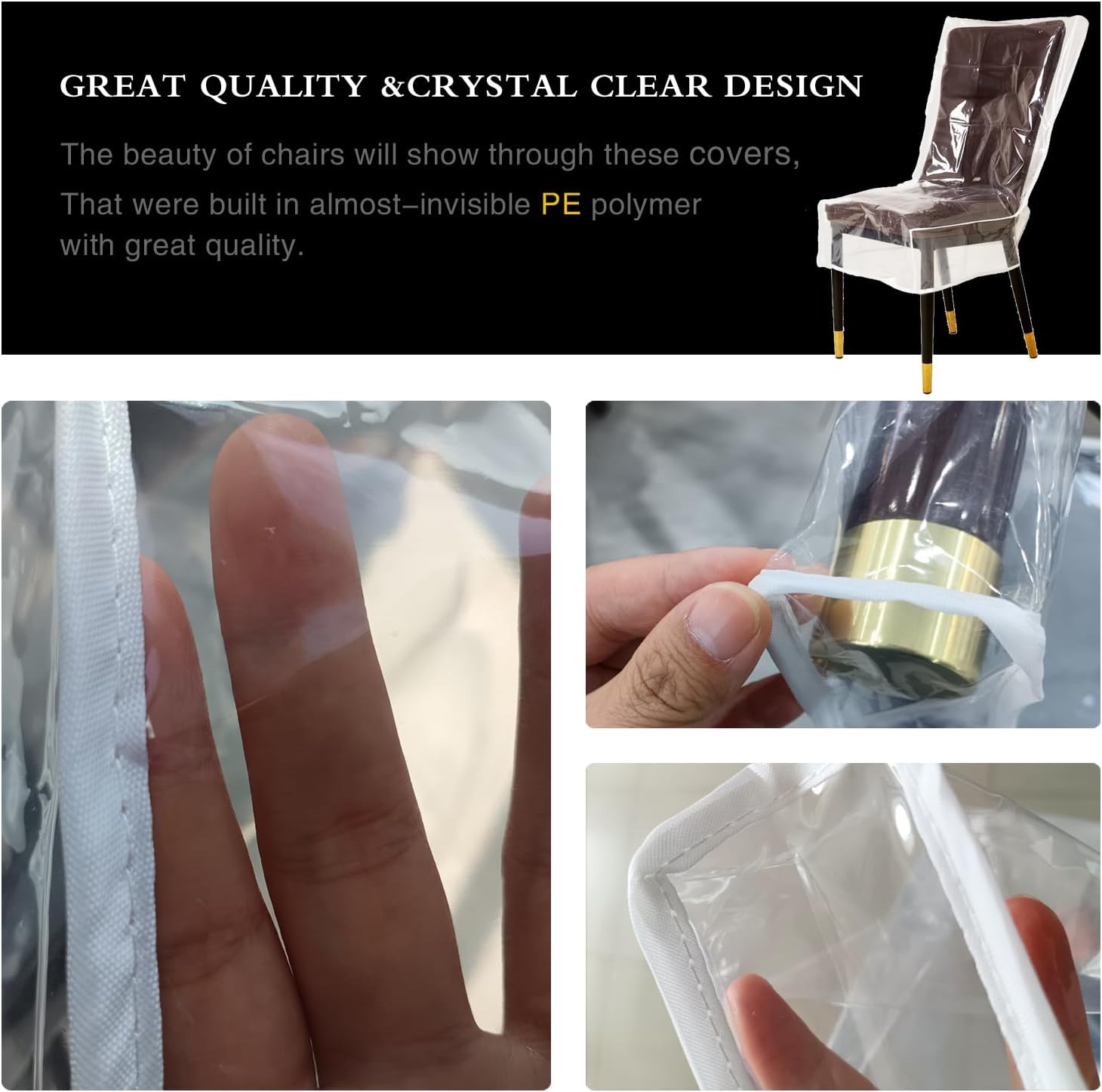 6 Pack Plastic Covers for Chairs Waterproof, Clear Dining Room Chair Covers No Dust/Spills/Pet Hair, Vinyl Kitchen Large Plastic Chair Seat Protectors for Cat Scratch/Kids' Messes