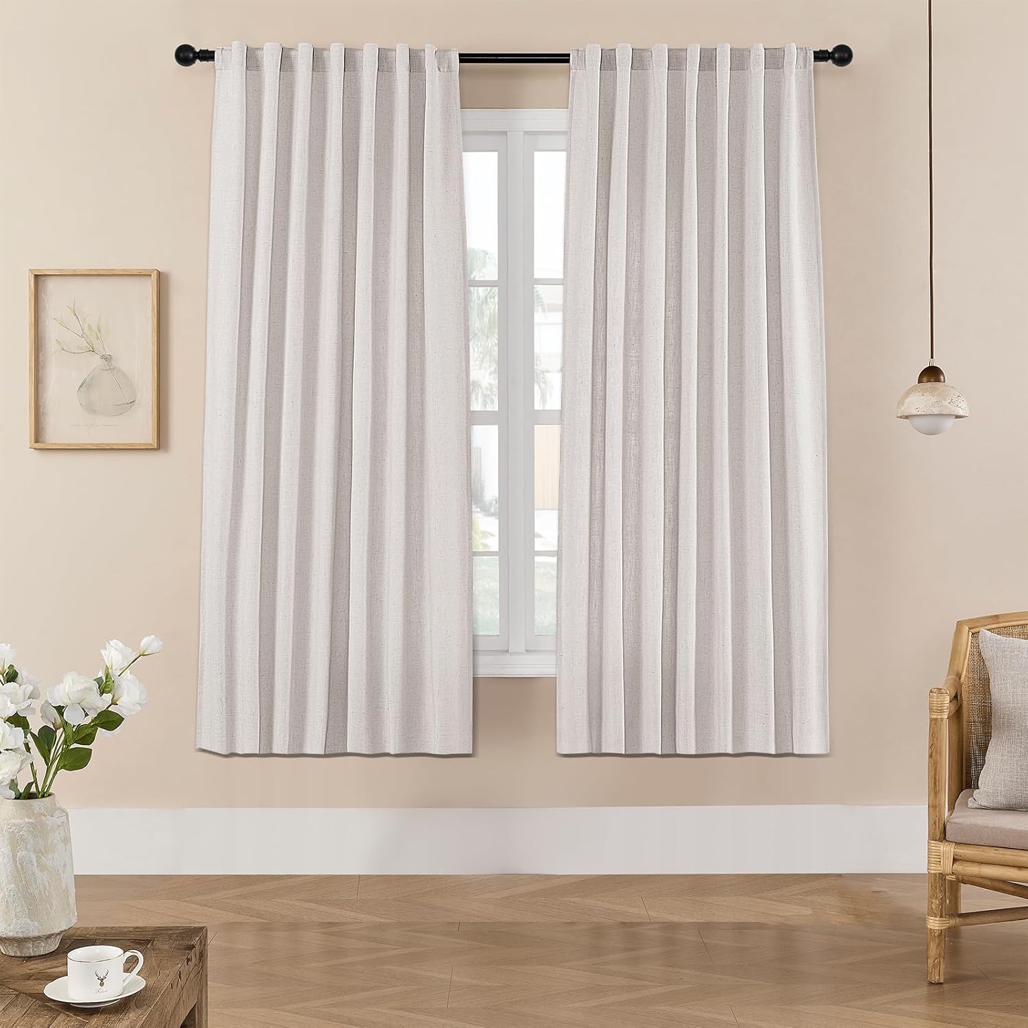 Joydeco Linen Curtains 96 inch Length 2 Panel Set, Light Filtering Curtain for Living Room Bedroom, 52 inch Wide Drapes with Rod Pocket Back Tab (96" Lx52 W, Ivory on Linen)