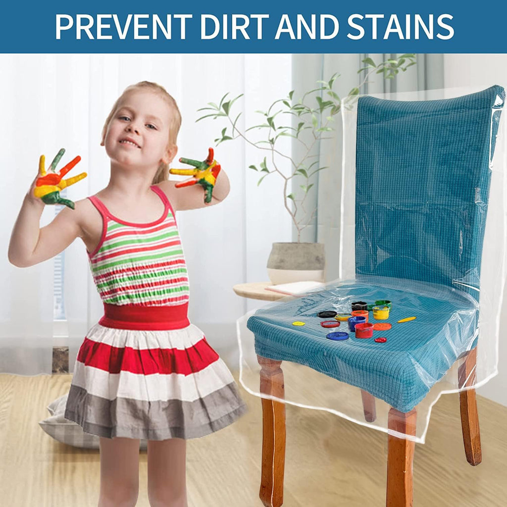 6 Pack Plastic Chair Covers, Clear Dining Room Chairs Cover Set, Transparent Waterproof Seat Protector from Cat Scratch, Dust, Spill, Pet Hair and Easy Clean