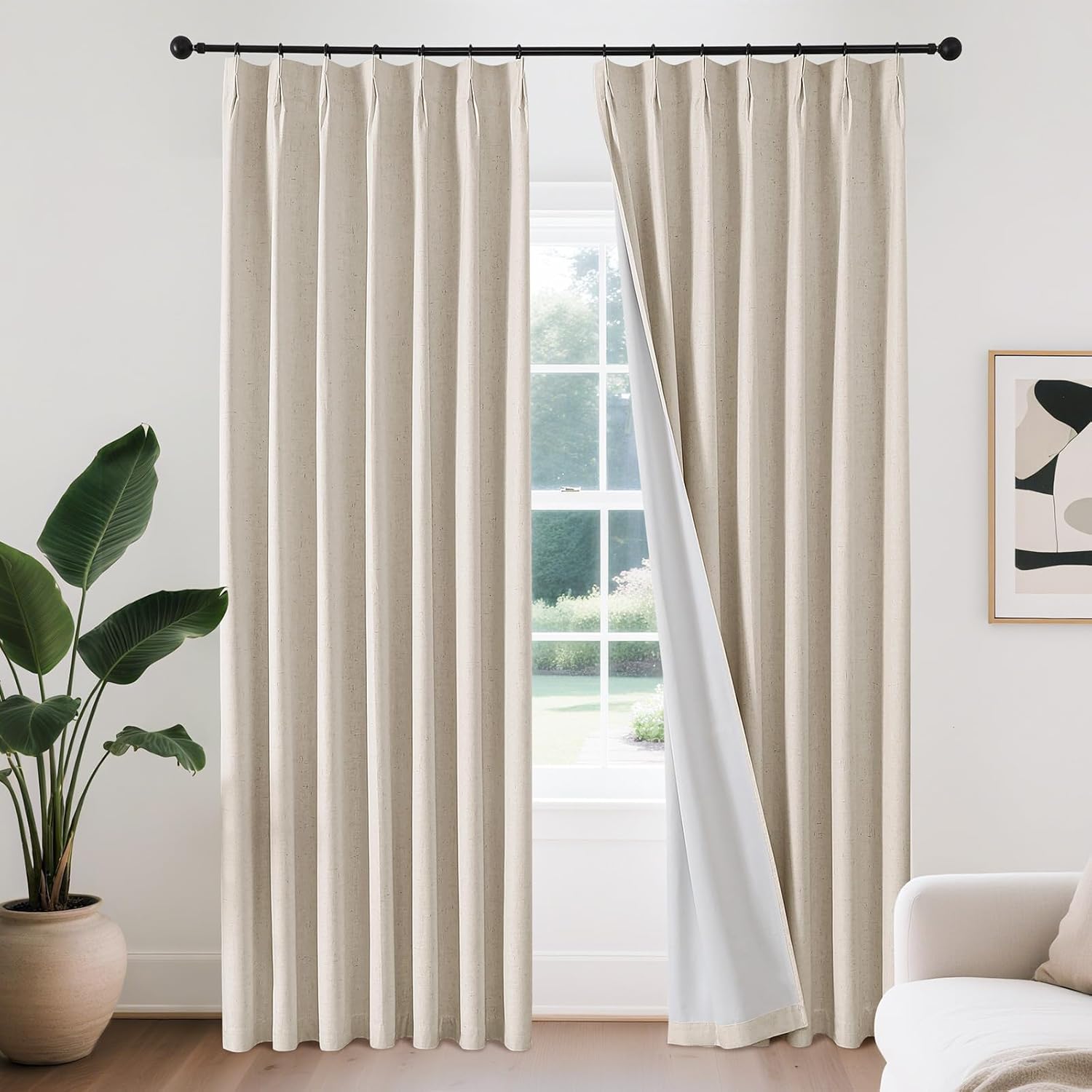 Joydeco Linen Curtains 96 inch Length 2 Panel Set, Light Filtering Curtain for Living Room Bedroom, 52 inch Wide Drapes with Rod Pocket Back Tab (96" Lx52 W, Ivory on Linen)