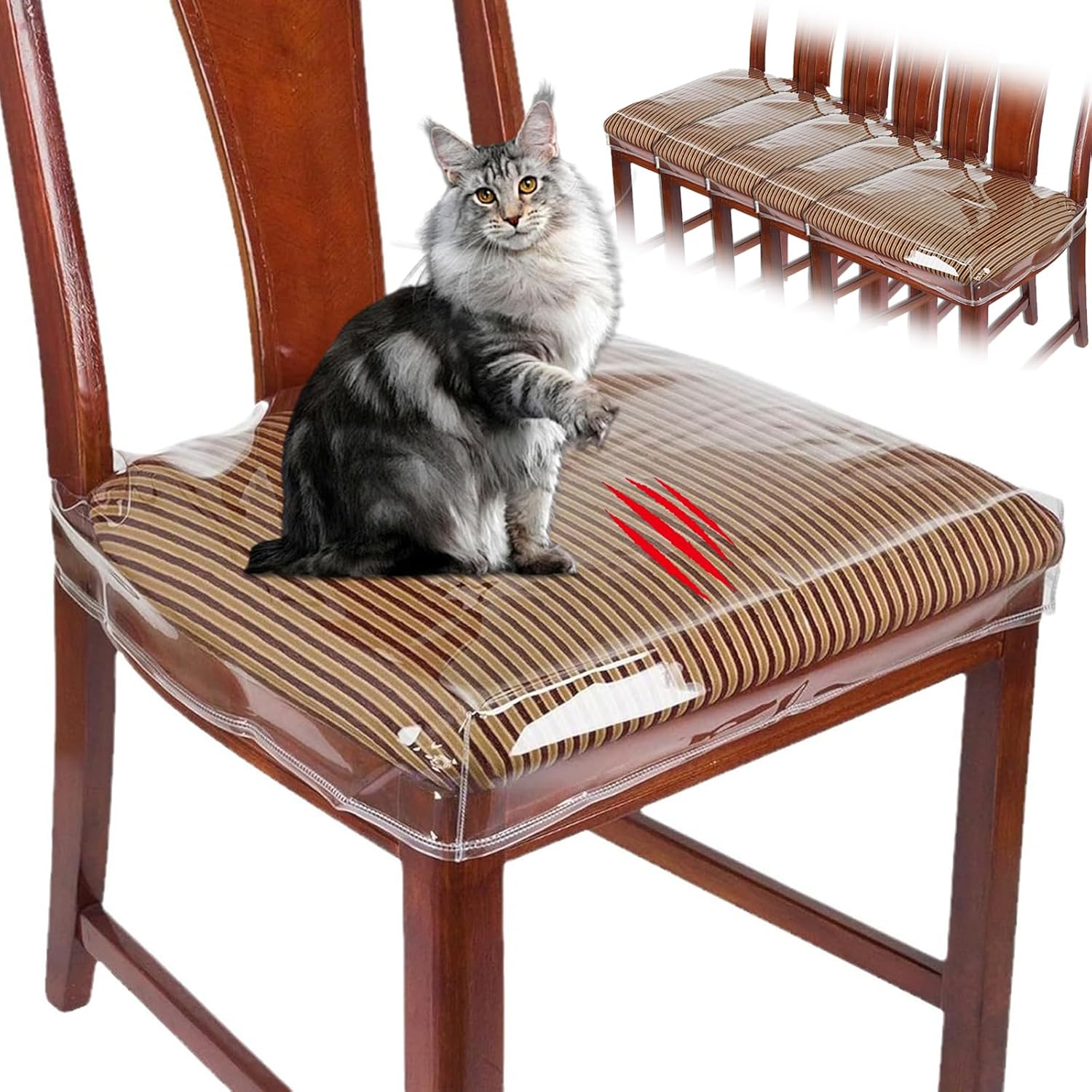 6 Pack Plastic Chair Covers for Dining Chair, Clear Chair Seat Cover Plastic Covers, PVC Seat Protector, Waterproof Kitty Scratch Resistant for Most 21"- 23" Chair