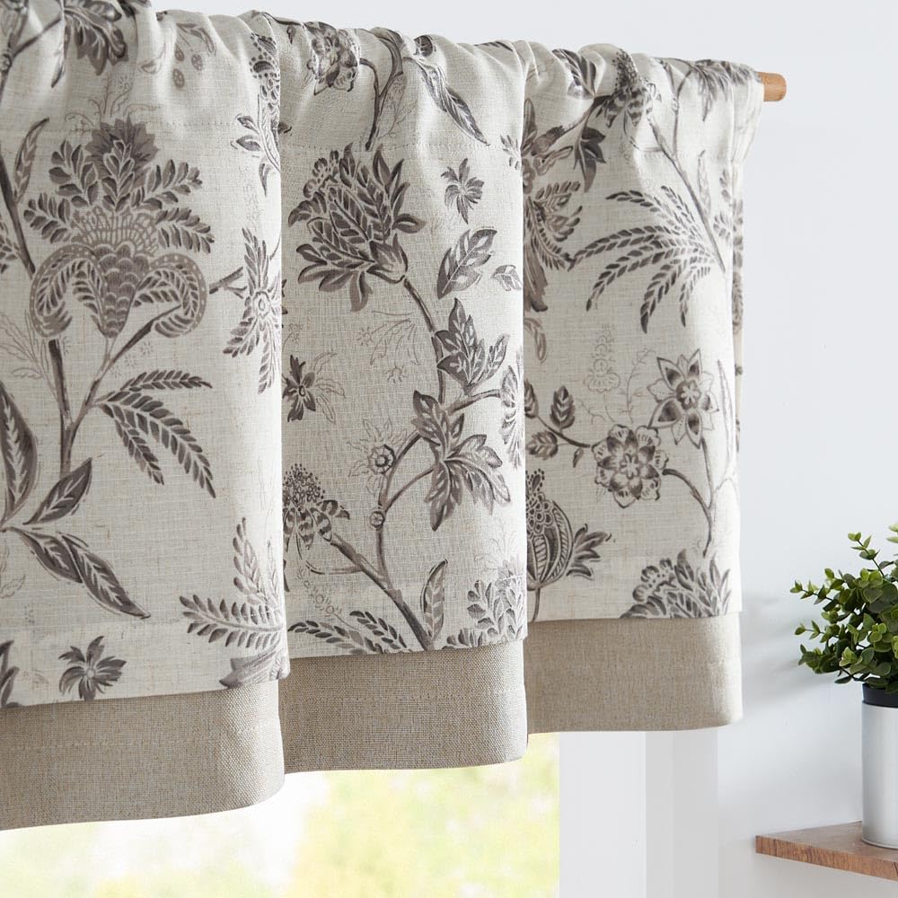 JINCHAN Linen Valance Kitchen Curtain for Windows Double Layer 16 Inch for Living Room Bedroom Bathroom Window Treatment Blackout Vintage Rustic Farmhouse Cottagecore Rod Pocket 1 Panel Taupe on Beige