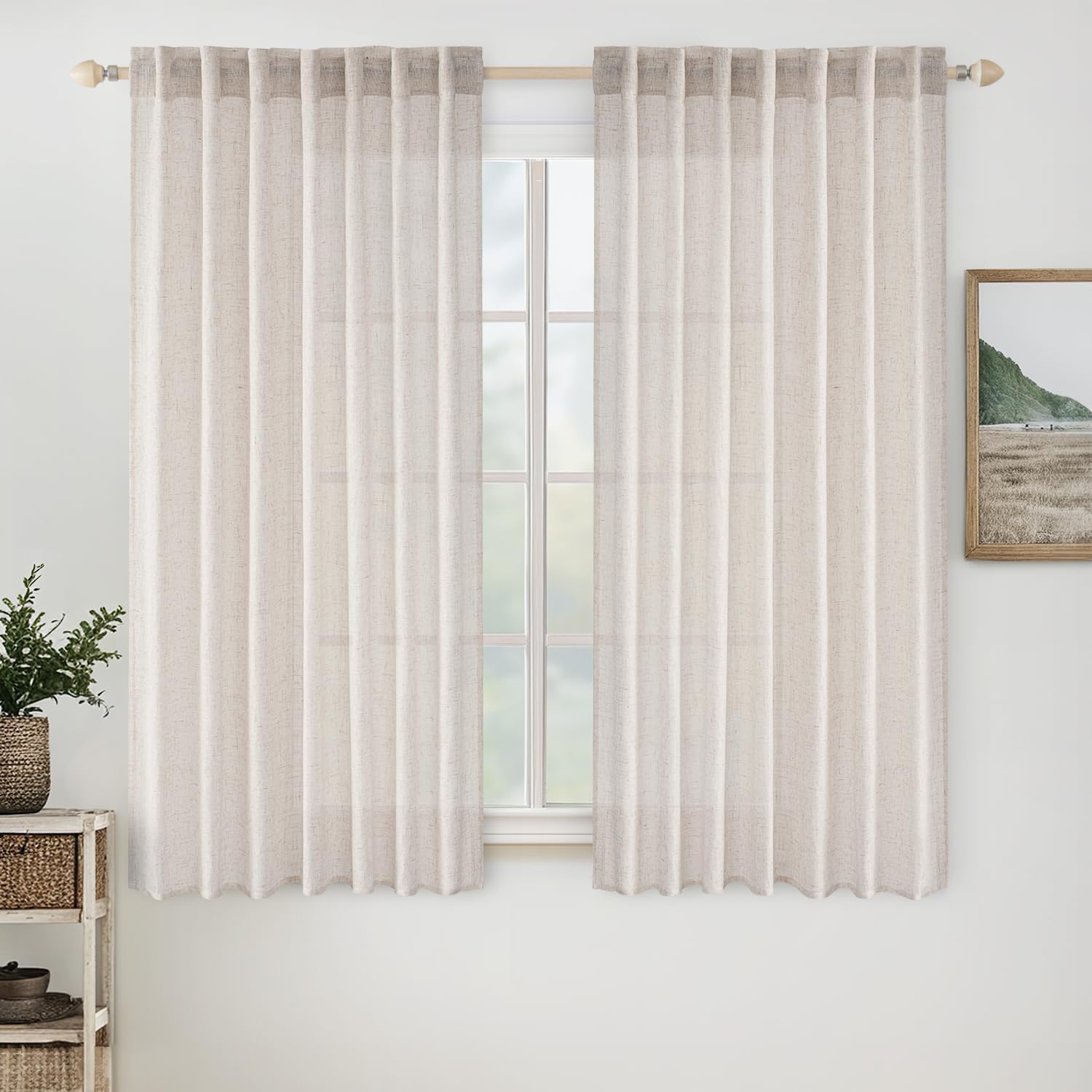 MIULEE Taupe Linen Curtains 84 Inch Length for Bedroom Living Room, Soft Thick Linen Textured Window Drapes Semi Sheer Light Filtering Back Tab Rod Pocket Burlap Look Farmhouse Country Decor, 2 Panels
