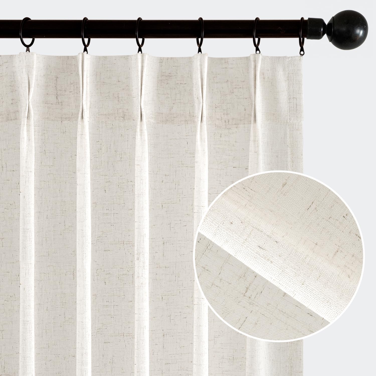MIULEE 96 Inches Long Pinch Pleated Natural Linen Curtains 2 Panels Set for Bedroom Living Room, Viral Pleat Semi Sheer Drapes Light Filtering Textured Sheer Curtains with Hooks Floor to Ceiling