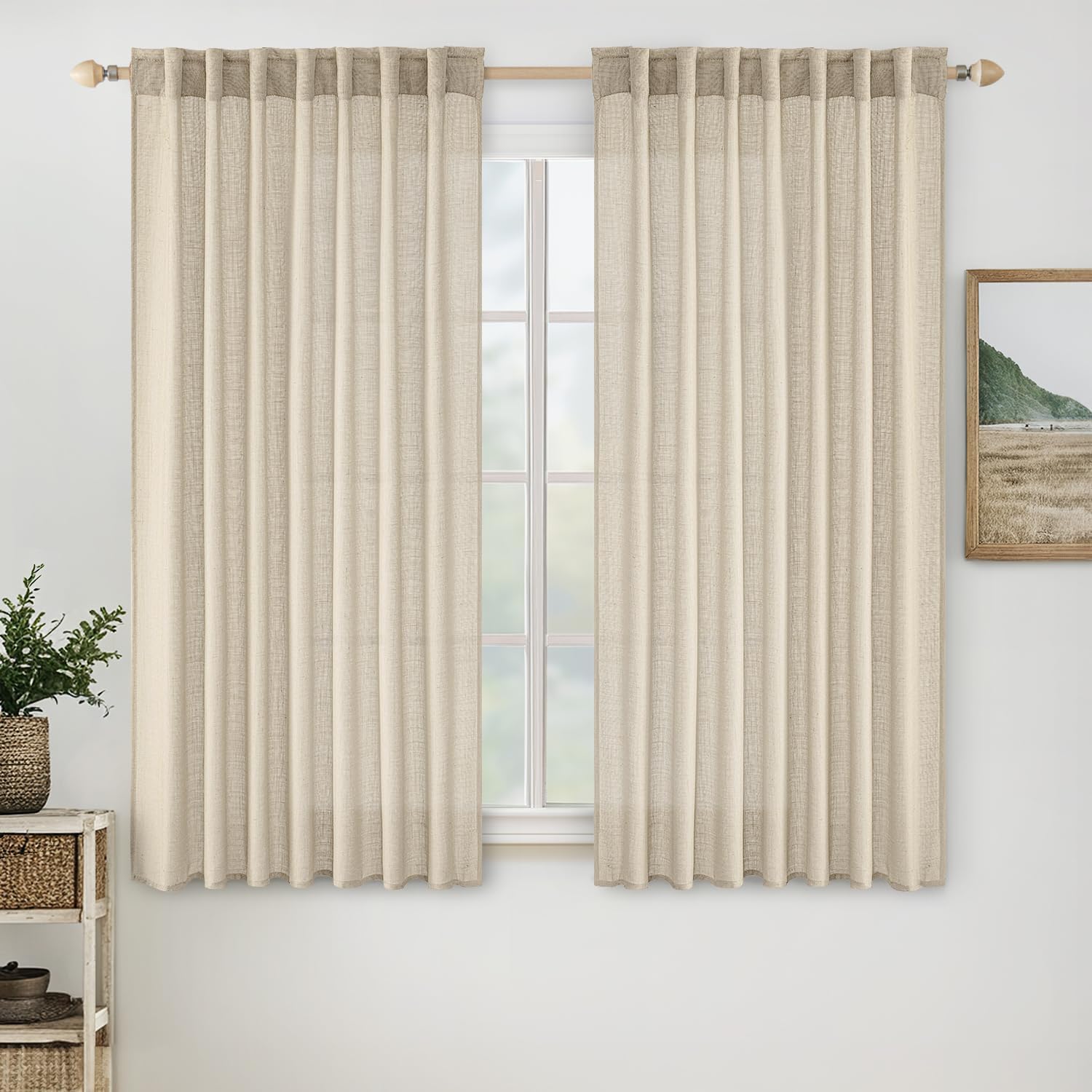 MIULEE Taupe Linen Curtains 84 Inch Length for Bedroom Living Room, Soft Thick Linen Textured Window Drapes Semi Sheer Light Filtering Back Tab Rod Pocket Burlap Look Farmhouse Country Decor, 2 Panels