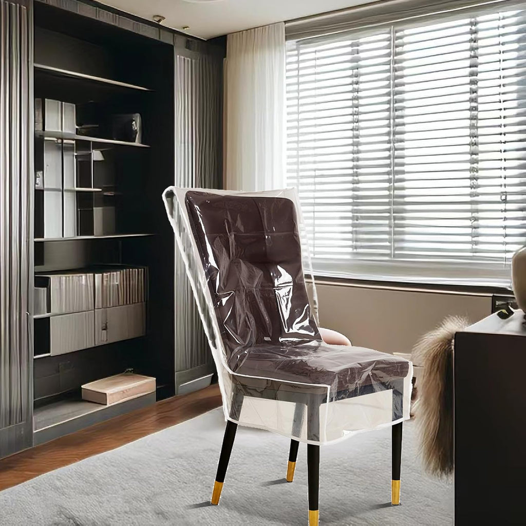 6 Pack Plastic Covers for Chairs Waterproof, Clear Dining Room Chair Covers No Dust/Spills/Pet Hair, Vinyl Kitchen Large Plastic Chair Seat Protectors for Cat Scratch/Kids' Messes