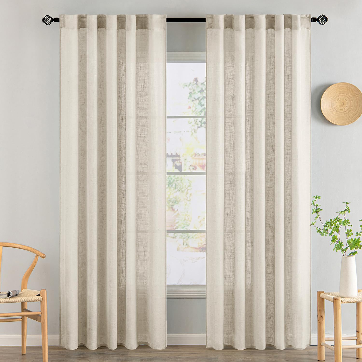 MIULEE Taupe Linen Curtains 84 Inch Length for Bedroom Living Room, Soft Thick Linen Textured Window Drapes Semi Sheer Light Filtering Back Tab Rod Pocket Burlap Look Farmhouse Country Decor, 2 Panels