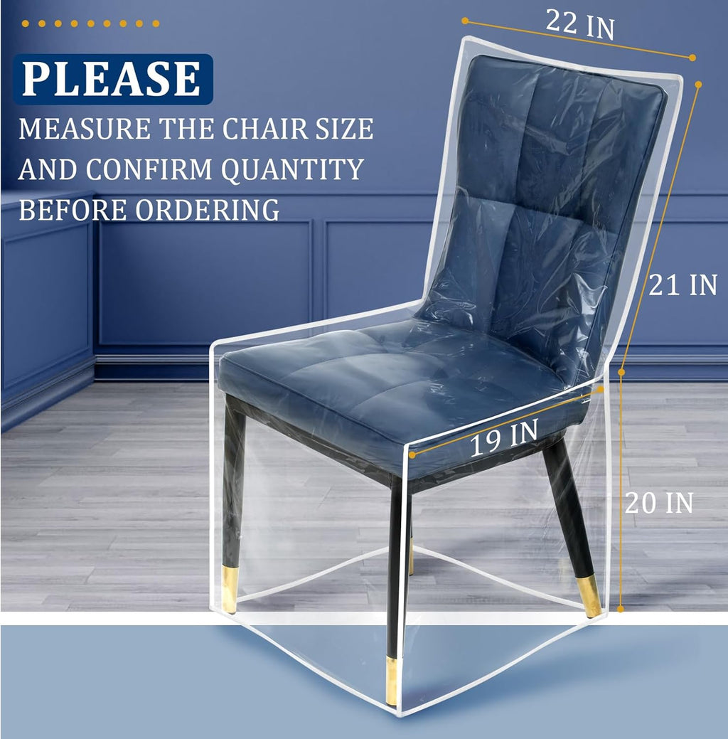 6 Pack Full-Size Plastic Dining Chair Covers,Clear PVC Seat Protectors for Dining Room, Waterproof and Dustproof Chair Slipcover (6, W22 x D20 x H41 inches)