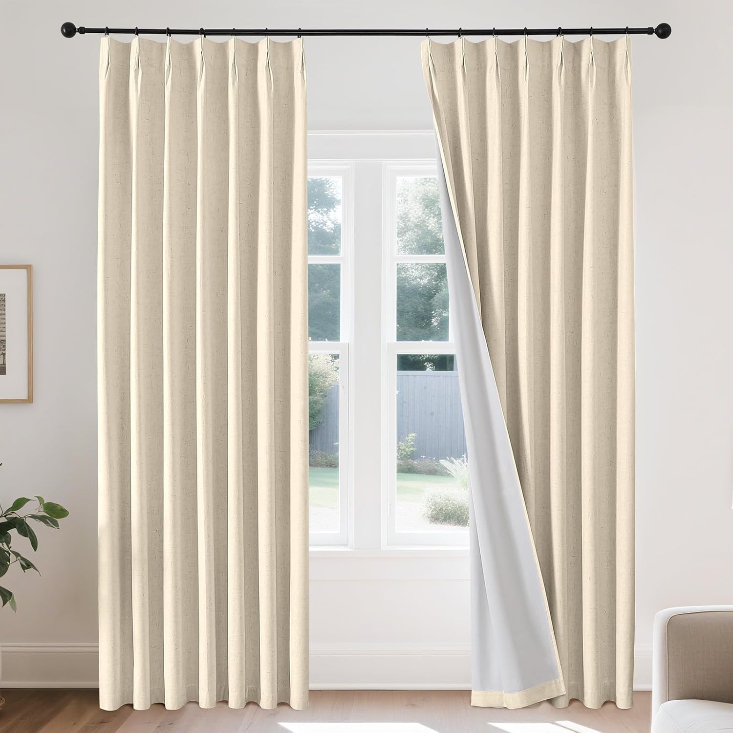 Joydeco Linen Curtains 96 inch Length 2 Panel Set, Light Filtering Curtain for Living Room Bedroom, 52 inch Wide Drapes with Rod Pocket Back Tab (96" Lx52 W, Ivory on Linen)