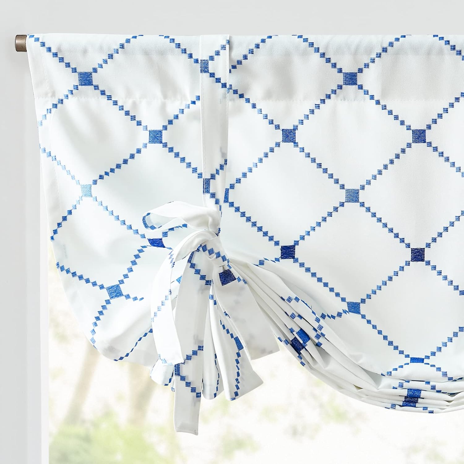 jinchan Tie Up Valance Floral Linen for Windows Farmhouse Valance 45 Inch Peonies Botanical Short Window Treatment Adjustable for Kitchen Living Room Light Filtering 1 Panel Black on Beige