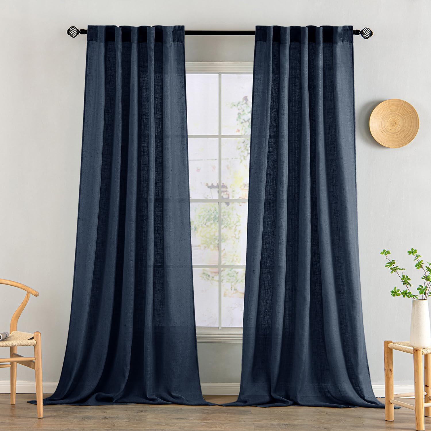 MIULEE Taupe Linen Curtains 84 Inch Length for Bedroom Living Room, Soft Thick Linen Textured Window Drapes Semi Sheer Light Filtering Back Tab Rod Pocket Burlap Look Farmhouse Country Decor, 2 Panels