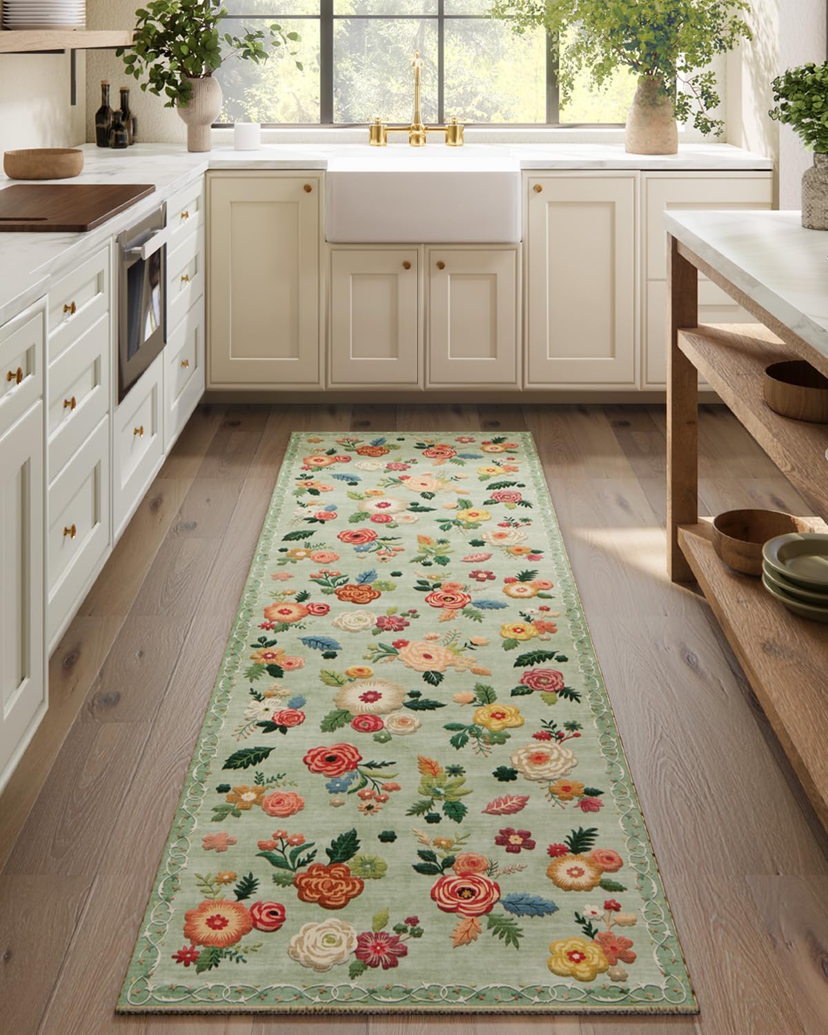 8x10 Area Rugs for Living Room: Washable Rug Stain Resistant Distressed Vintage Floral Rug Non Slip Low Pile Faux Wool Soft Large Area Rugs for Bedroom Bedside Farmhouse Dining Room Kids Nursery