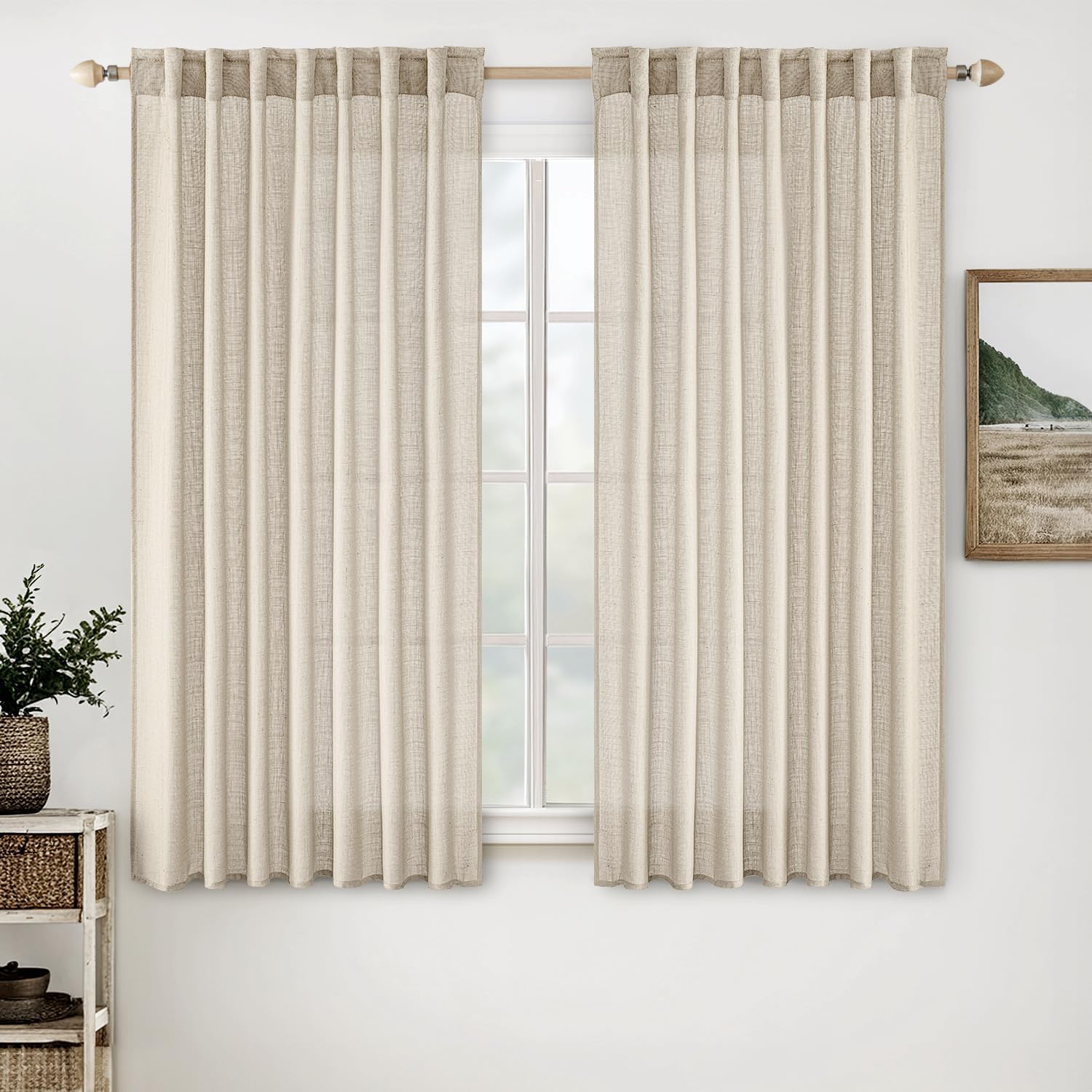 MIULEE Taupe Linen Curtains 84 Inch Length for Bedroom Living Room, Soft Thick Linen Textured Window Drapes Semi Sheer Light Filtering Back Tab Rod Pocket Burlap Look Farmhouse Country Decor, 2 Panels