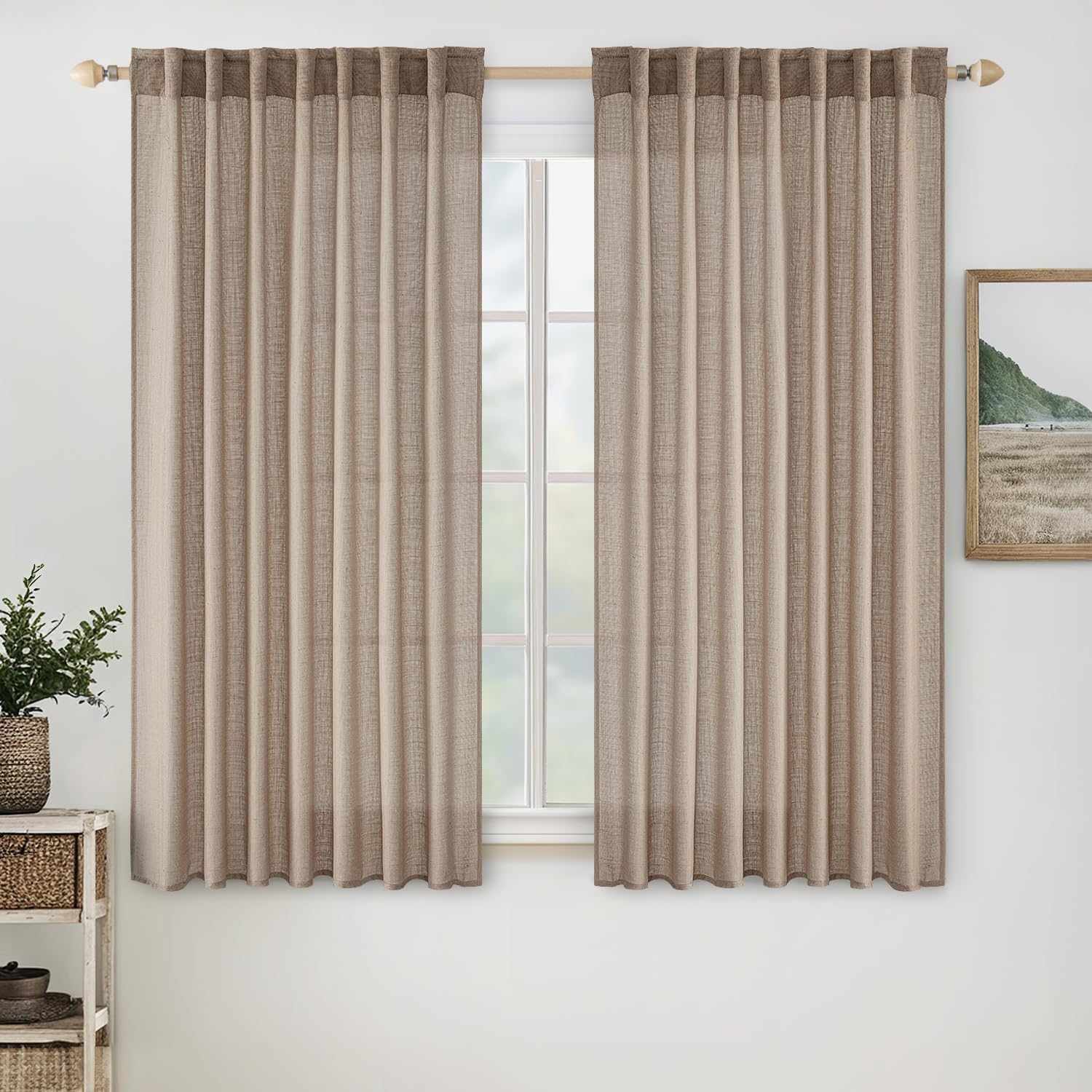 MIULEE Taupe Linen Curtains 84 Inch Length for Bedroom Living Room, Soft Thick Linen Textured Window Drapes Semi Sheer Light Filtering Back Tab Rod Pocket Burlap Look Farmhouse Country Decor, 2 Panels